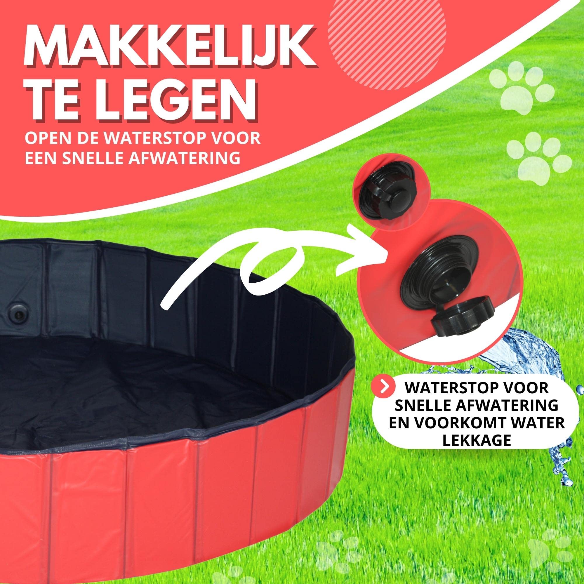 Piscine pour chiens Ø 120 x 30 cm - Bain pour chiens - Piscine pour animaux - Piscine extérieure - Pliable - PVC - Rouge/bleu - Avec peigne à brosse pour chien
