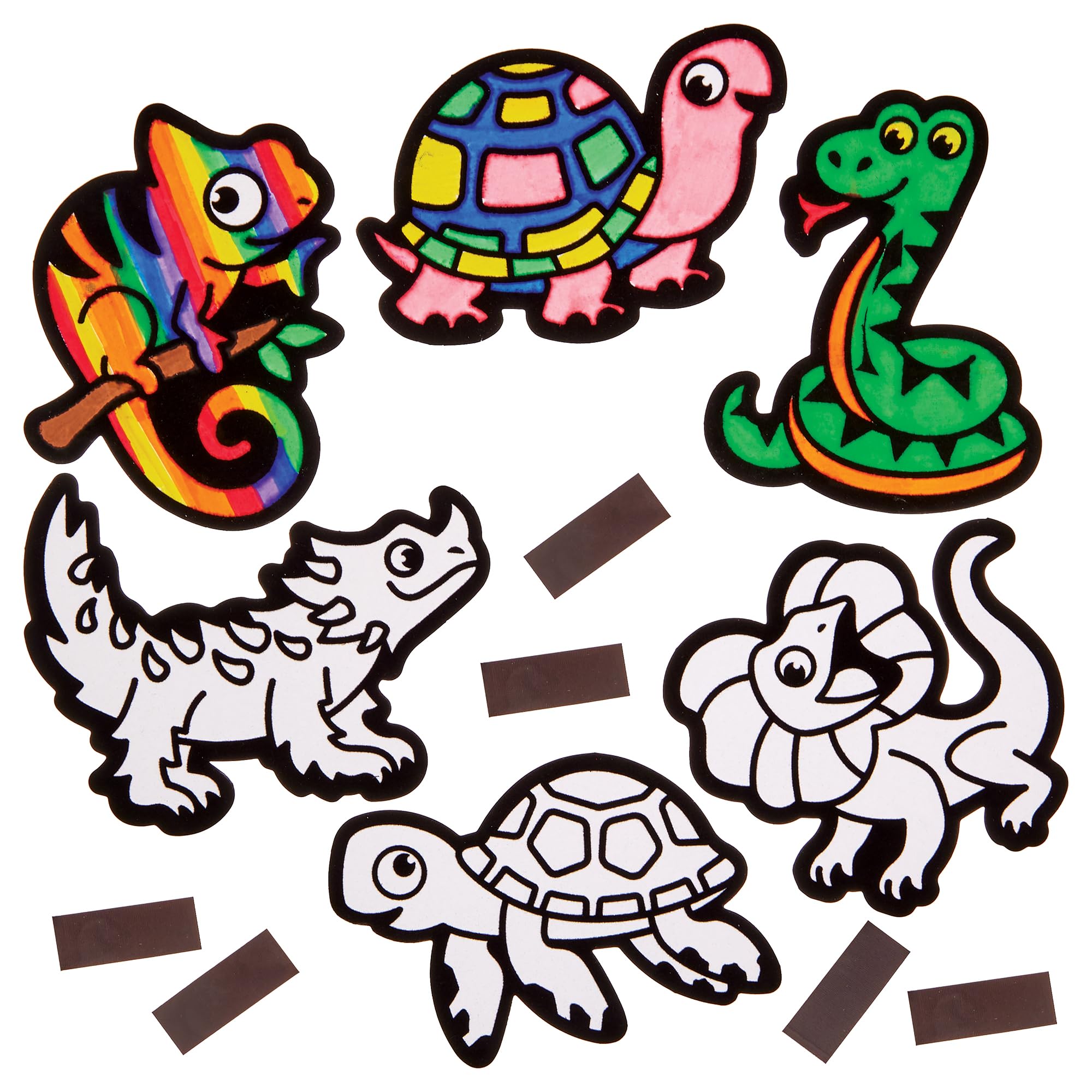 Baker Ross FN196 Reptile Fuzzy Art Magnets - Pack of 15, Colouring Arts and Crafts Kits for Kids, Multicolour, 15 cm x 21 cm