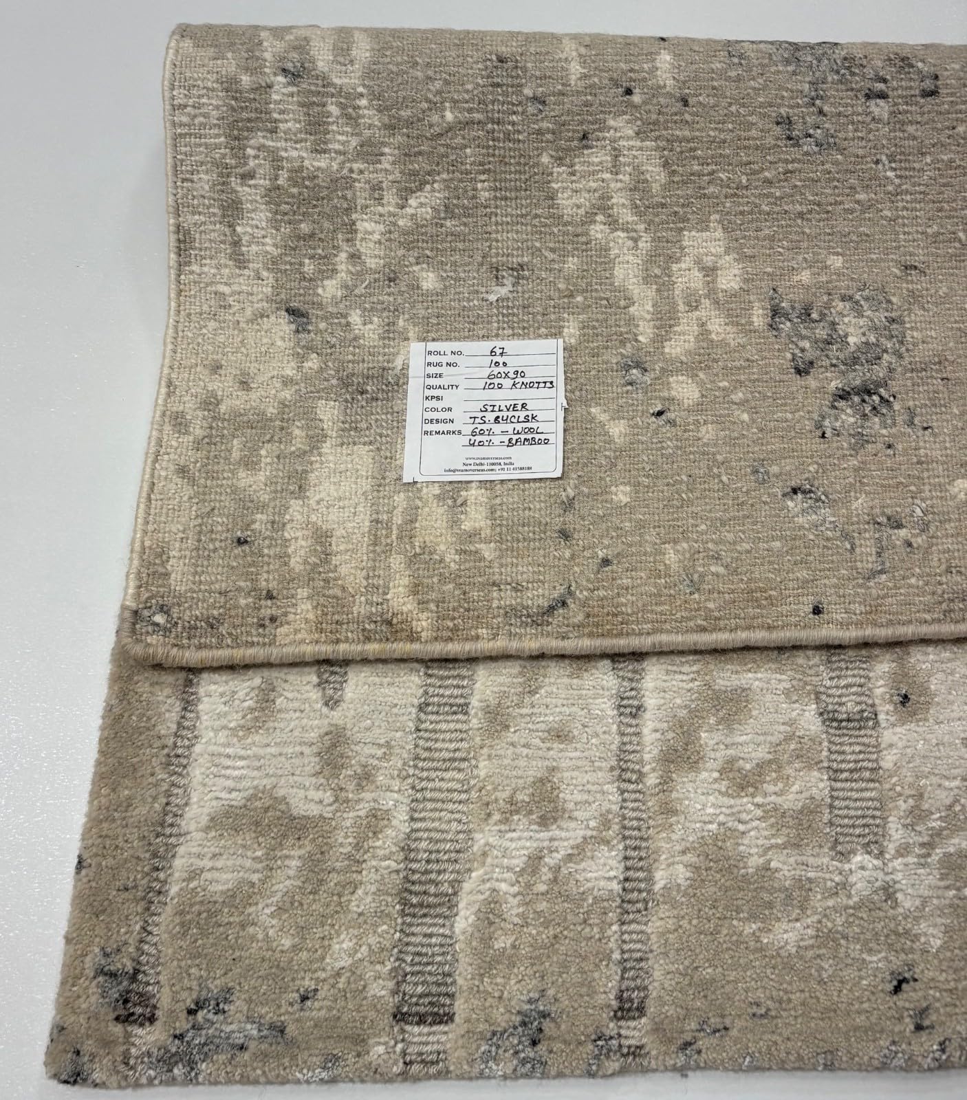 Tapis design noué à la main - 60 x 90 cm - Argenté - Bambou brillant - Moderne R67