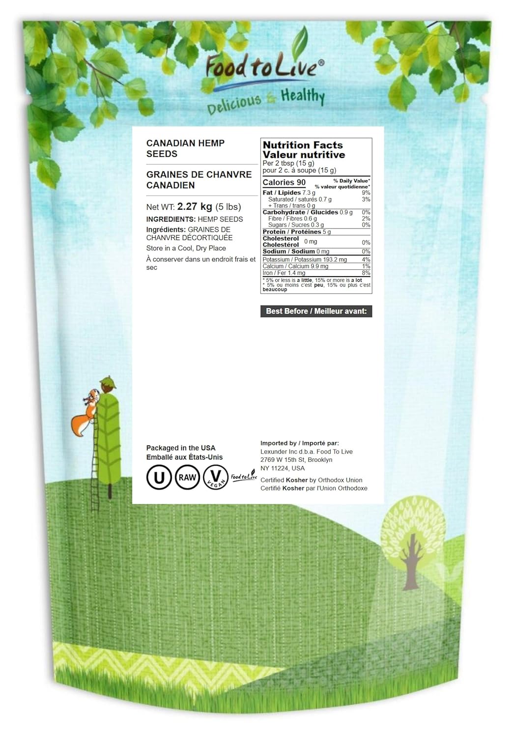 Food to Live Canadian Hemp Seeds, 5 Pounds – Raw Hearts, Hulled, Shelled, Kosher, Bulk, Vegan Superfood, Keto and Paleo Friendly, Rich in Protein, Omegas 3 & 6, and Manganese, Great for Yogurts