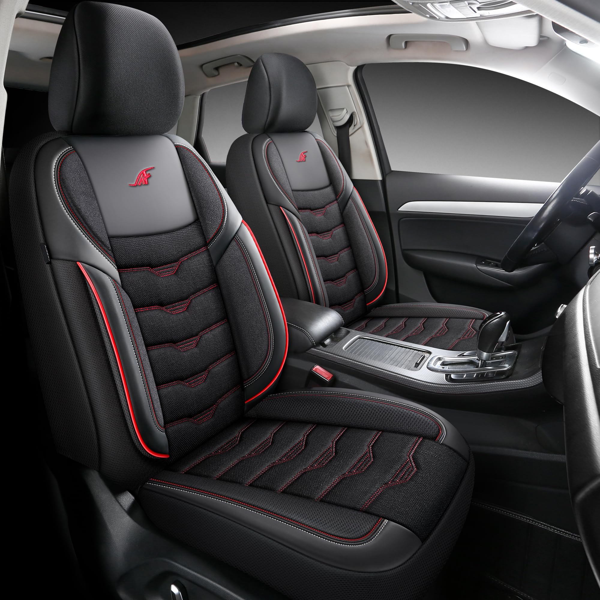 Housses de siège auto compatibles avec SsangYong Tivoli 2015 | Ensemble complet | Série AID | AID101 | Noir avec coutures rouges