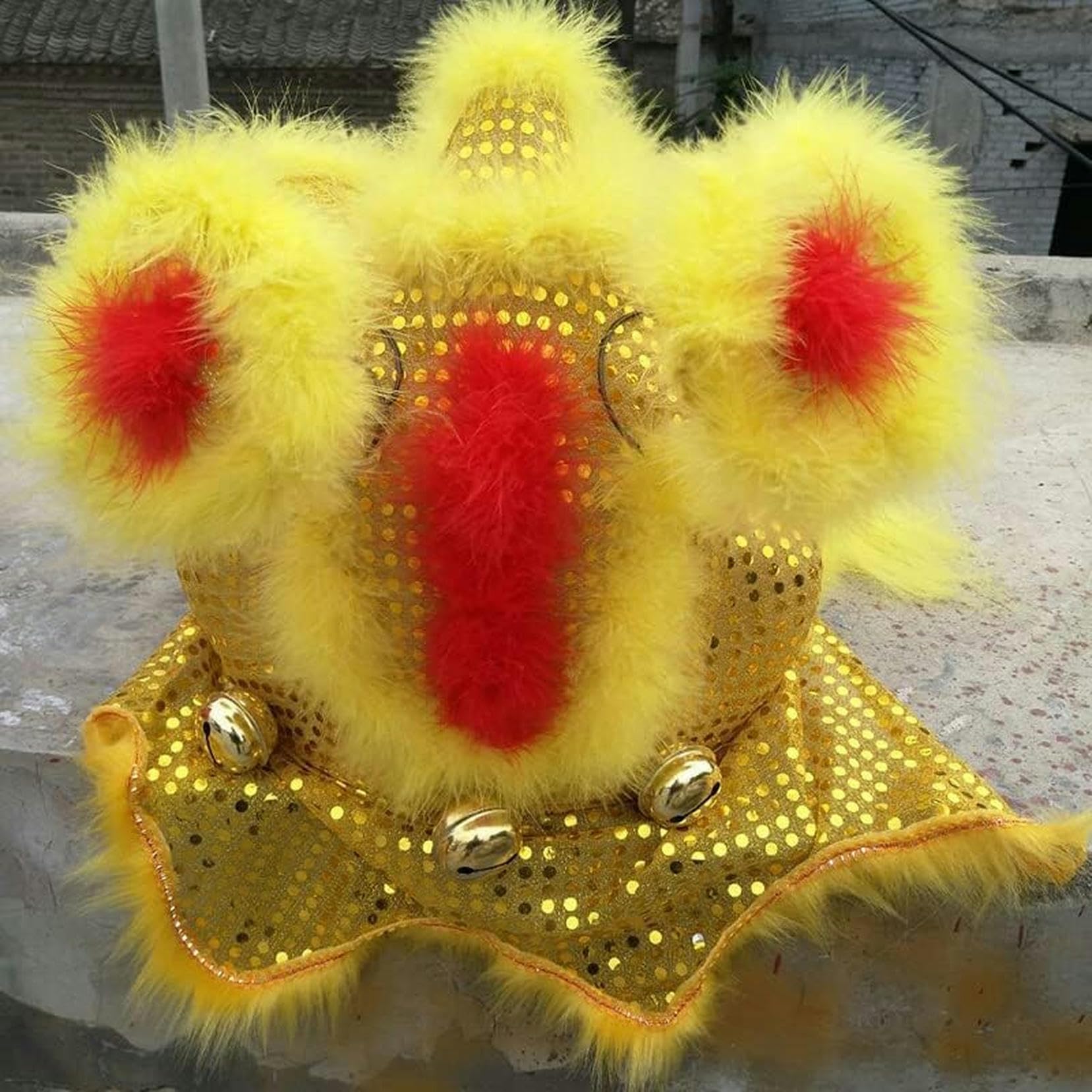 Set di teste di danza del leone cinese for spettacoli di festival, costume tradizionale di danza del drago di lana e seta fatto a mano