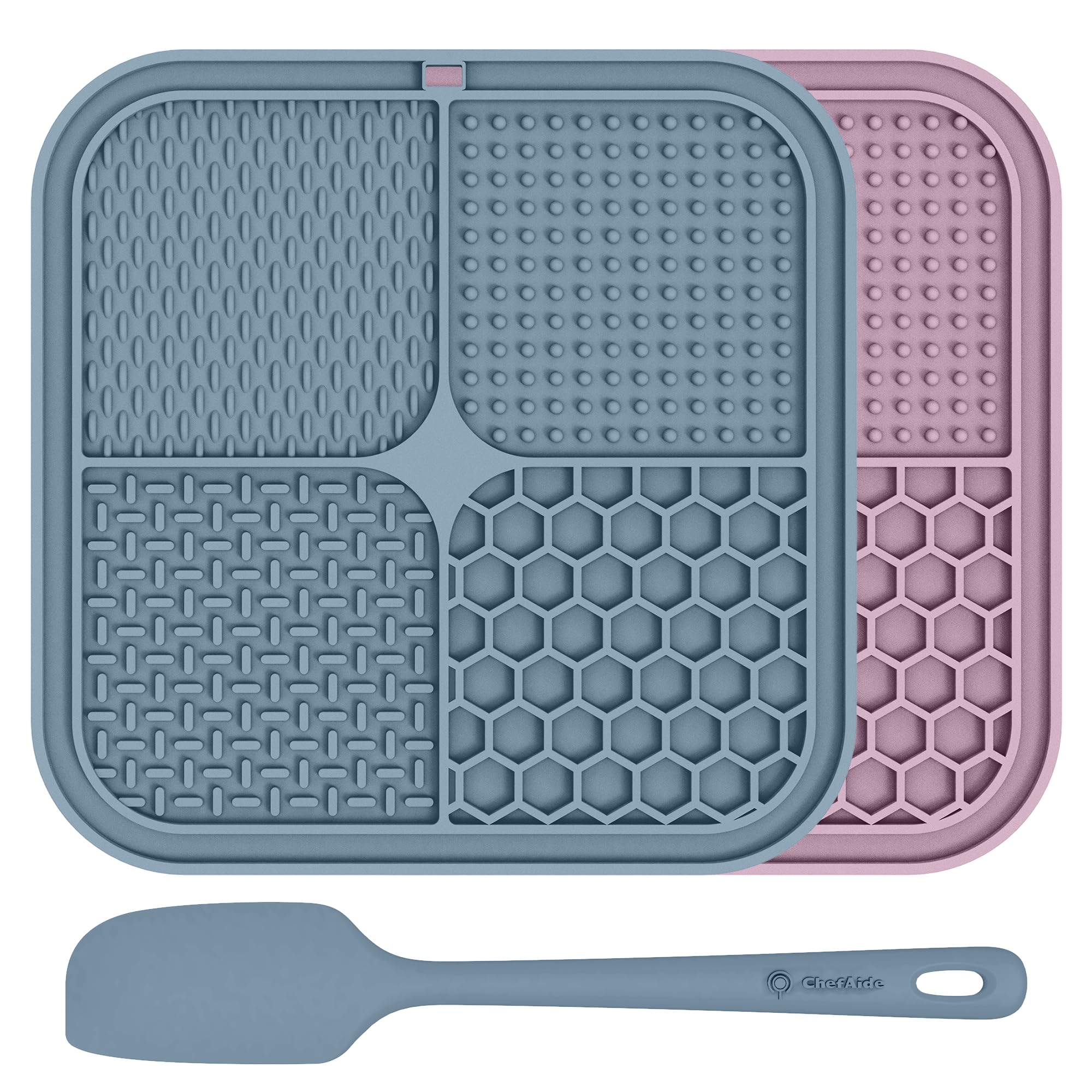 ChefAide 2 Pack Lick Mat for Dogs,Upgraded 8.5×8.5 inches Licking Mats with Suction Cups,Slow Feeder Licking Pad for Anxiety Relief and Boredom Reducer,Suitable for Dog Training