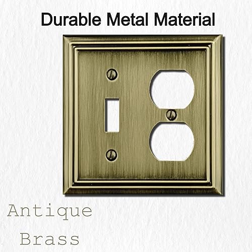 Miniatura 3 de Adler - Placa de pared de metal para interruptor de luz dúplex de palancadúplex, paquete de 2 unidades de latón antiguo, cubierta de salida de