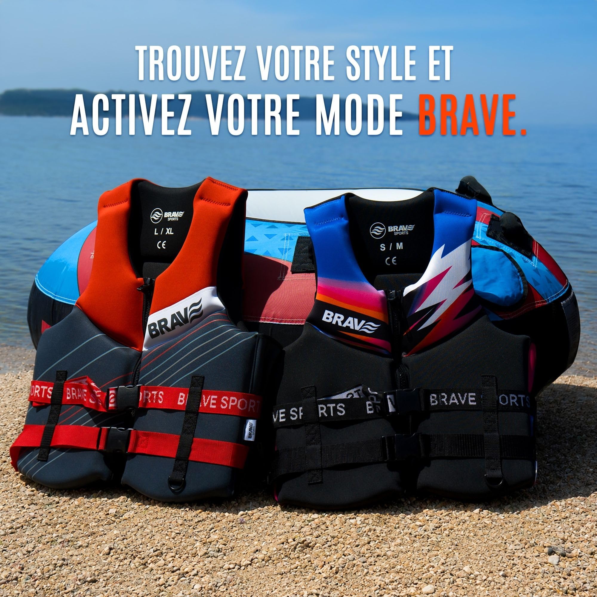 Gilet d'aide à la Flottabilité 50N Certifié pour Adulte – pour Jet Ski, Kayak, Paddle Surf – Néoprène + EPE – Fermeture Éclair, Sangles Réglables