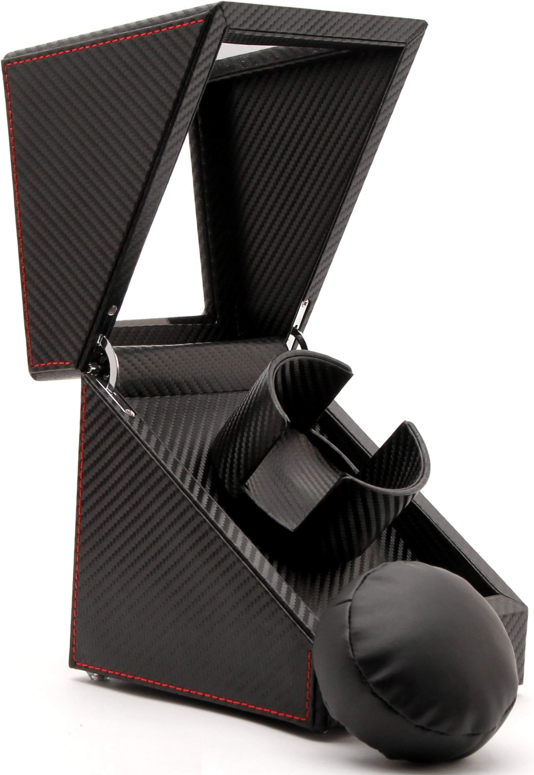 Luxury Carbon Fiber Single Watch Winder, Black Leather Display Box Case [100% Handmade]