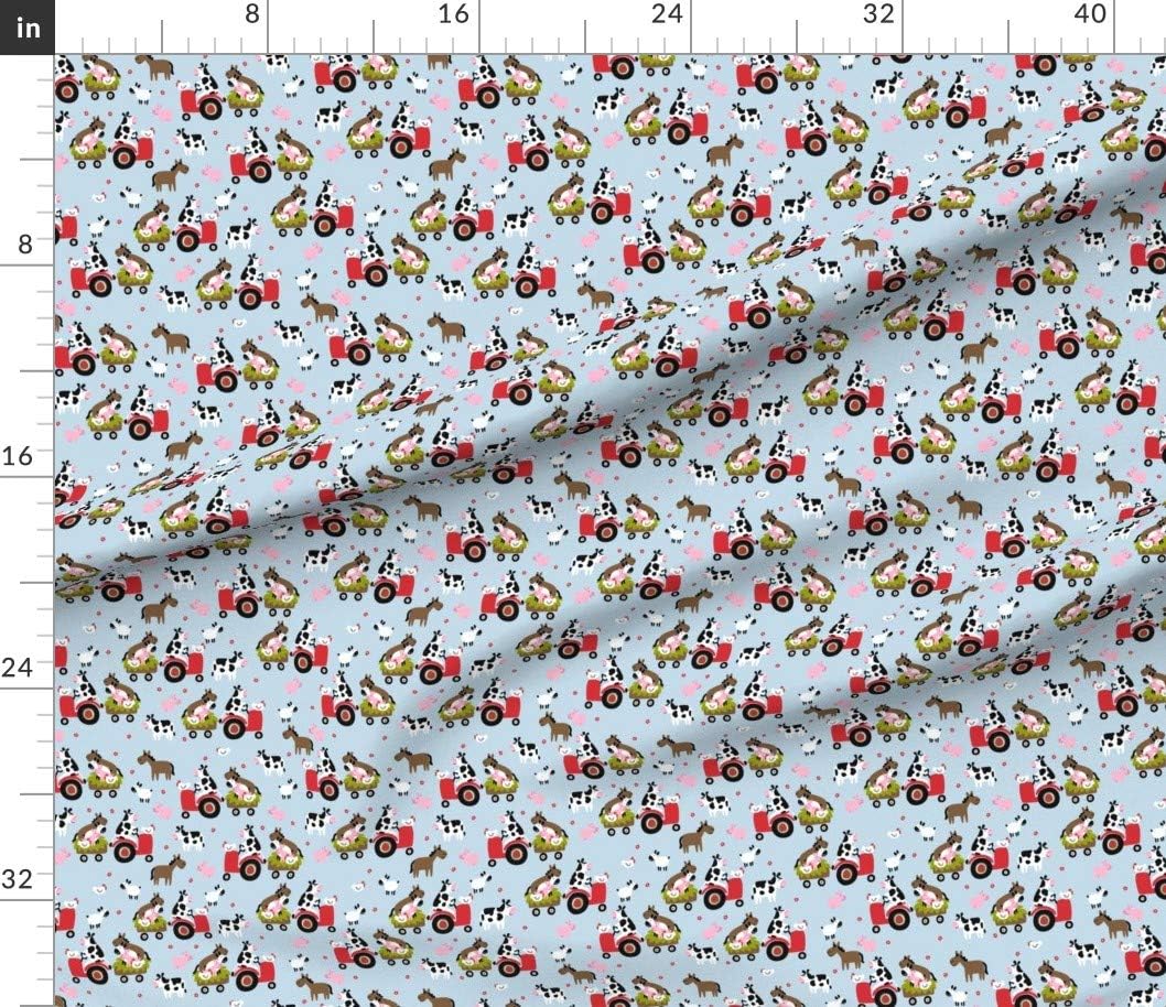 Spoonflower Fabric - Friends Blue Cows Tractor Pig Farm Chicken Horse Sheep Printed on Cotton Poplin Fabric by The Yard - Sewing Shirting Quilting Dresses Apparel Crafts