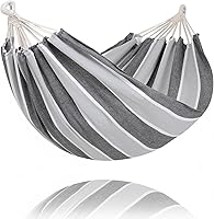 Vista 32 de SUNCREAT Hamaca colgante doble extragrande para camping, hamacas para 2 personas exteriores, resistente, gris oscuro con borlas