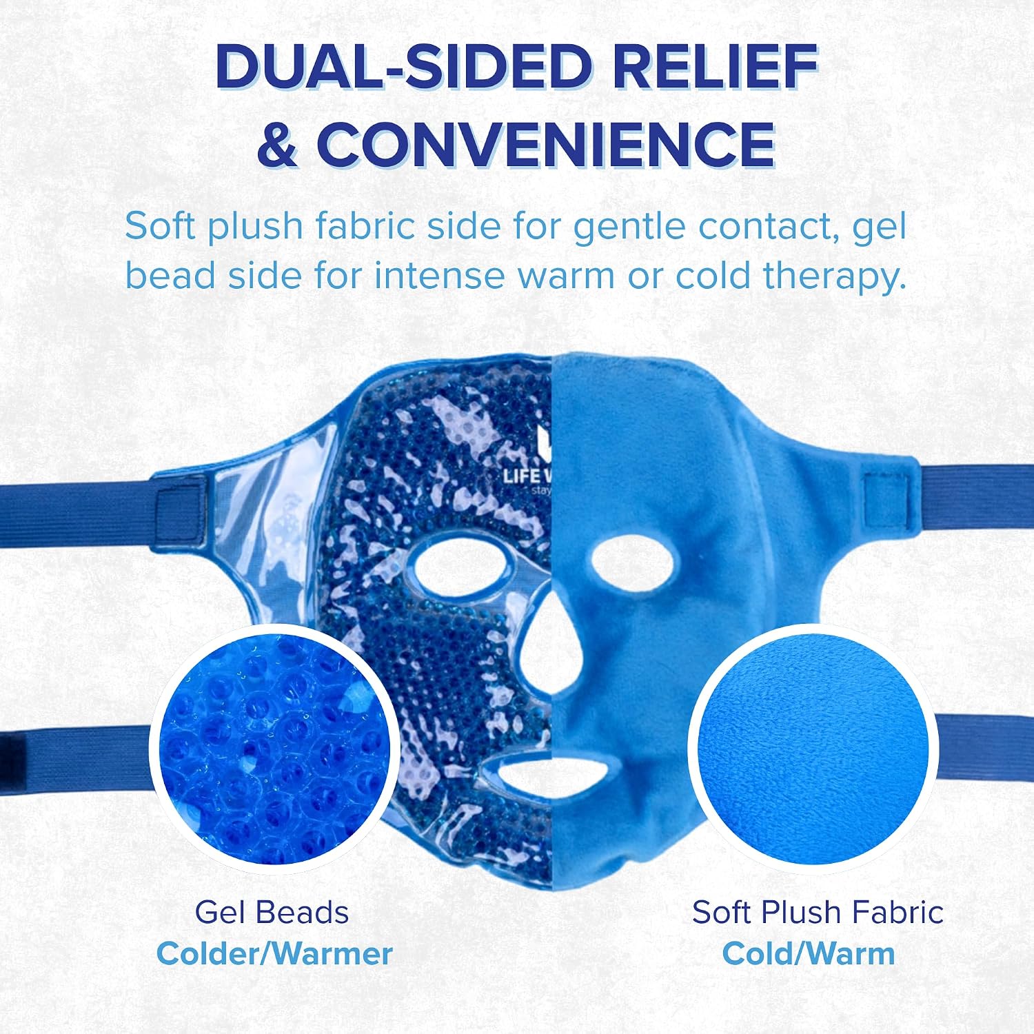 LIFE WORKS Gel Bead Face Mask, Cooling Eye Mask for Puffy Eyes and Headache, Hot or Cold Face Pack for Migraine Relief, Reusable Cold Wrap for Eyes, Cheeks, Forehead, and Nose
