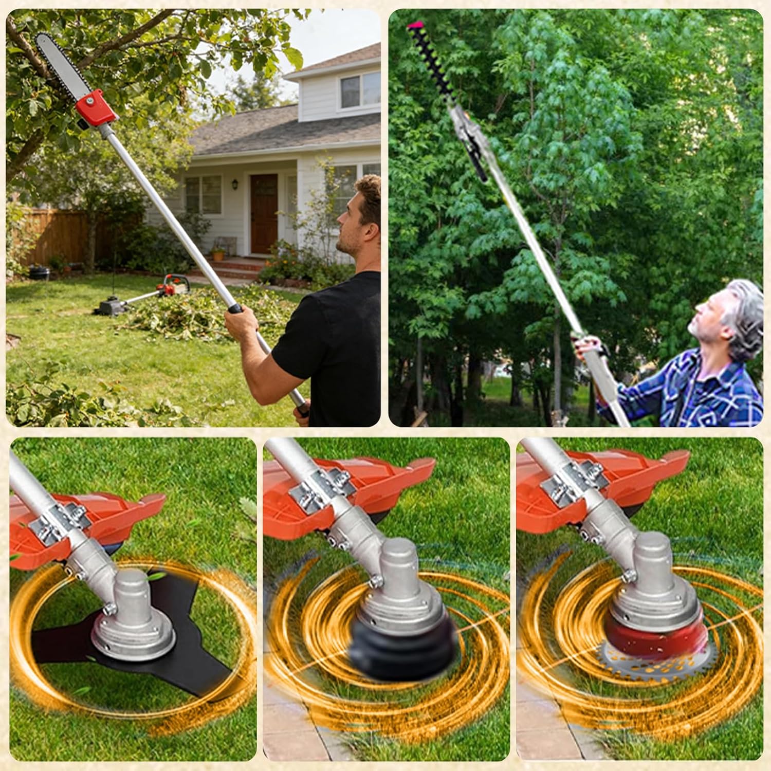 52cc 2-Stroke Weed Eater Gas Powered, 5 in 1 Multi Functional Gas Powered Lawn Mower, Petrol Hedge Trimmer Chainsaw Brush Cutter, Handheld Lawn Mower for Yard, Garden, Strong Powerful