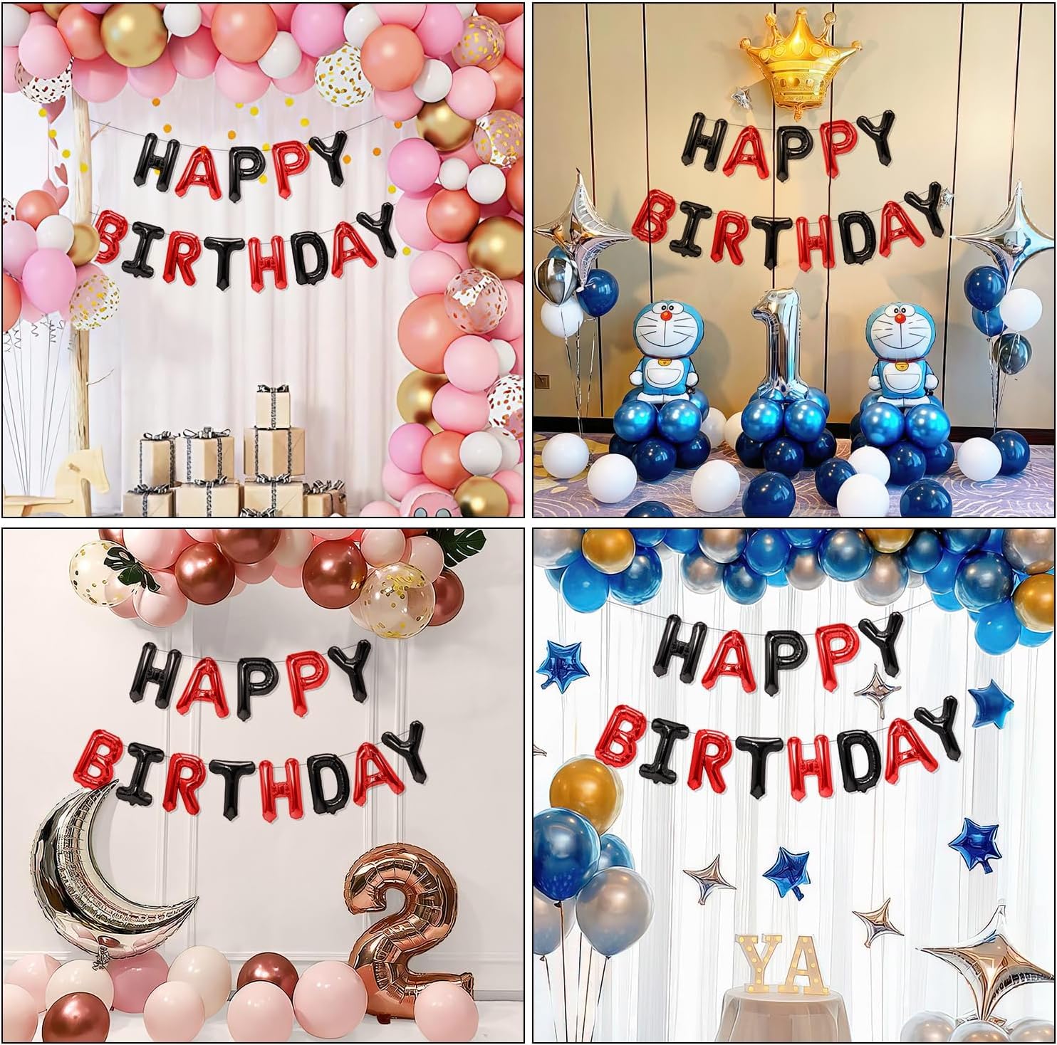 Rozi Decoration 16 Inch Happy Birthday Foil Letter Balloons | Red & Black Alphabet Balloons for Birthday Decoration, Kids Party & Room Decor β Pack of 13 Letters 2