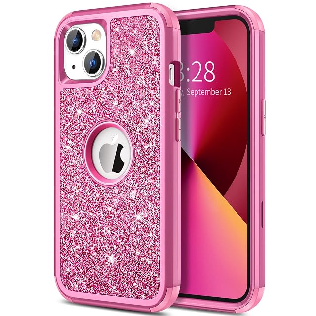 Hython Case for iPhone 13 Case Glitter Cute Sparkly Shiny Bling Sparkle Cover Heavy Duty 3 in 1