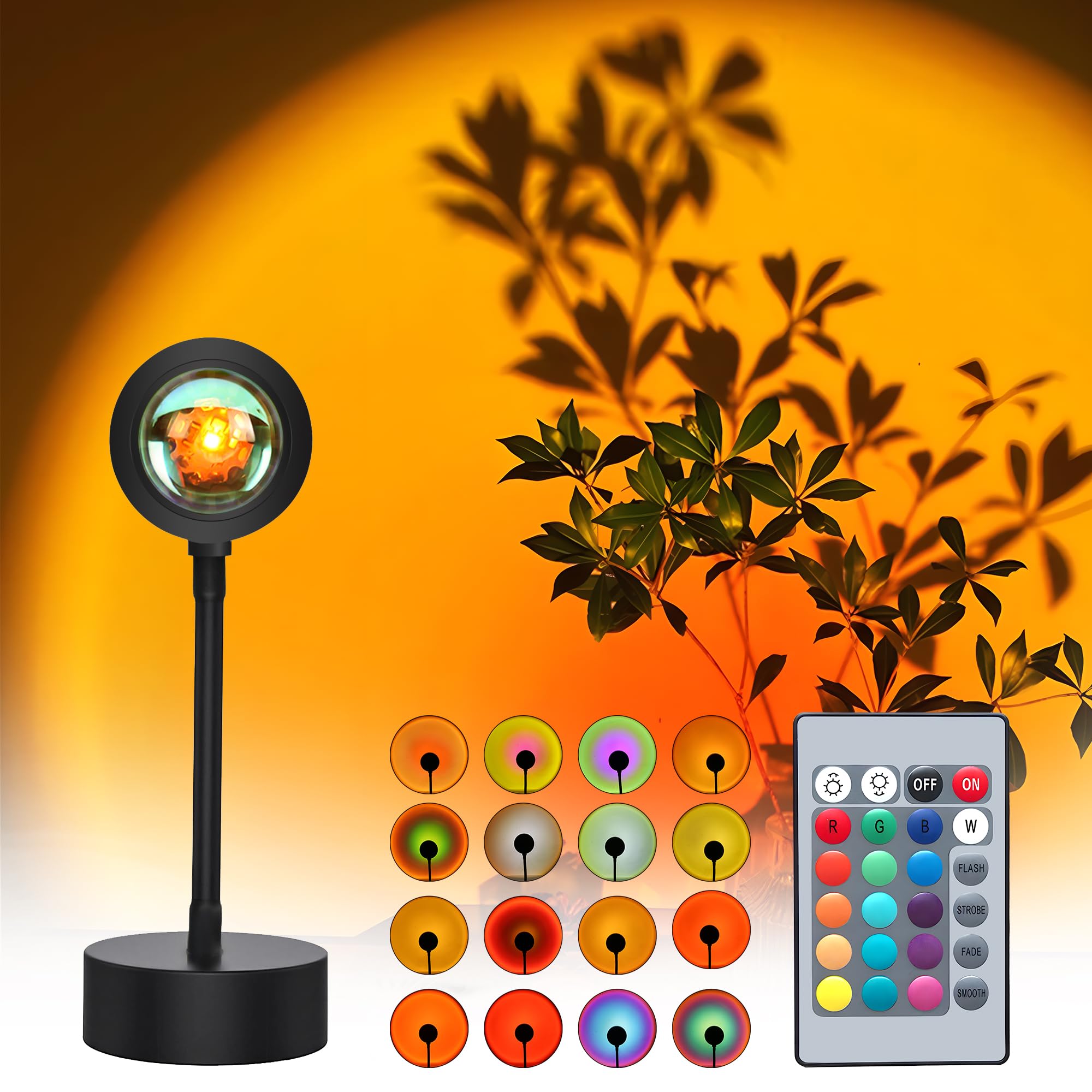 QST EXPRESS Sunset Lamp Projector, Sunset Light with 16 Colors Changing Projector LED Lights Floor Lamp Room Decor Night Light for Party Bedroom Decor
