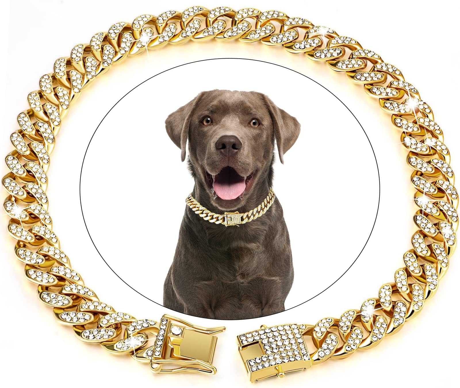 Cuban Link Dog Collar Diamond Gold Chain Dog Collar