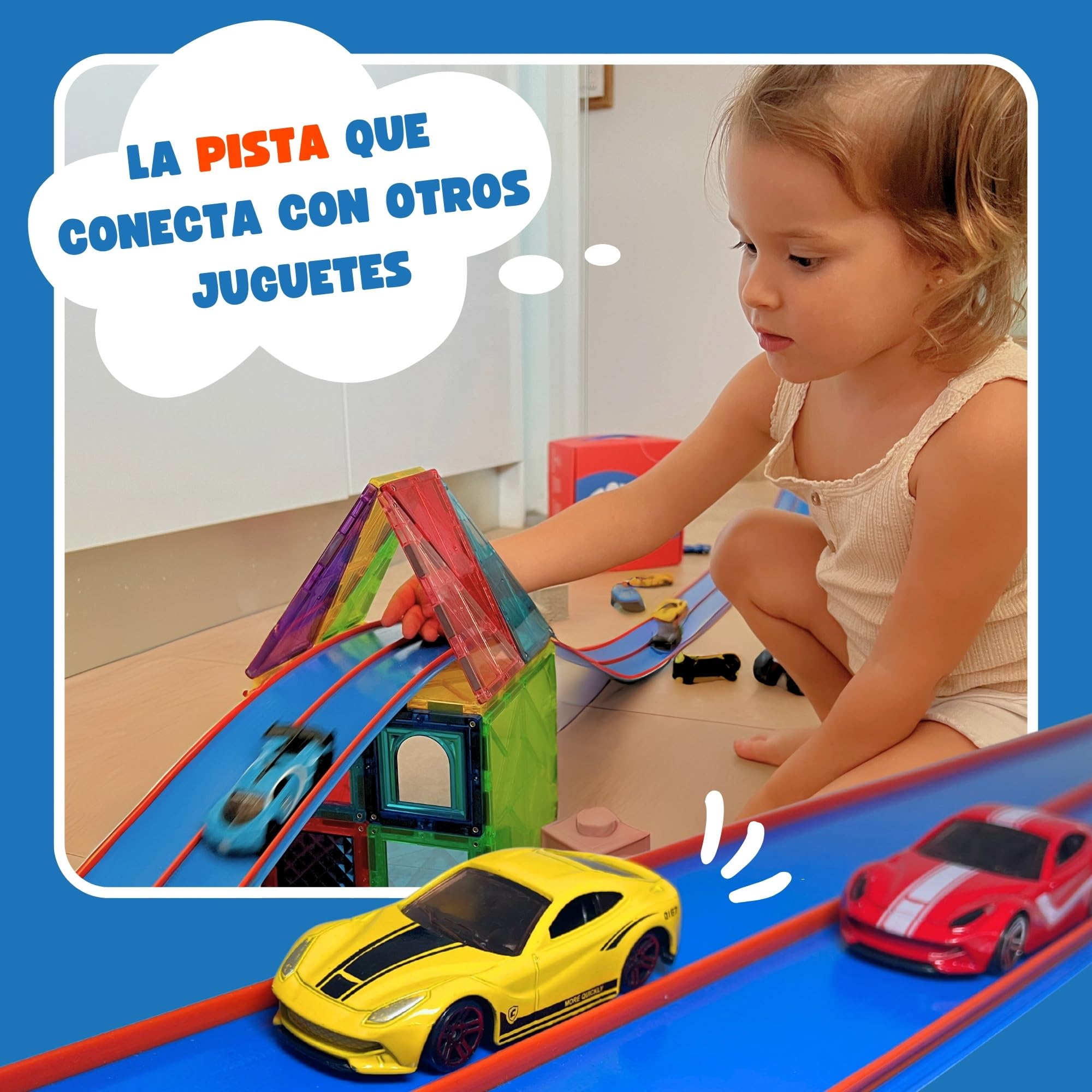 Roll&Race Pista de Coches Flexible y Enrollable 400cm – Fabricado en España - Circuito de Carreras de Goma - Flexible Car Track - Juguete Regalo Niño - Race Cars Wheels - Incluye Pieza Link&Race