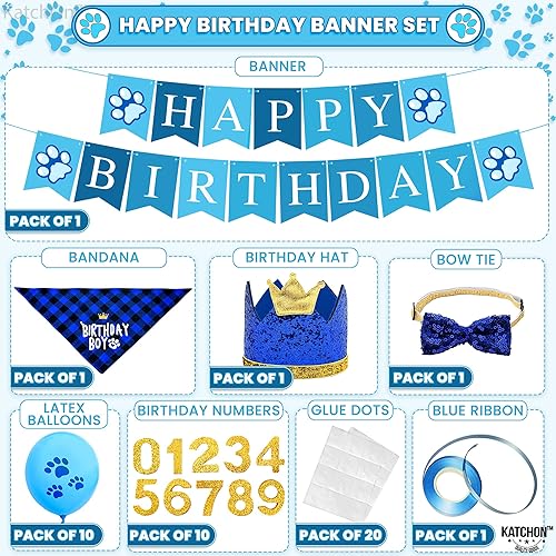 Miniatura 3 de KatchOn, Paquete enorme de 25 suministros para fiesta de cumpleaños de perros, decoraciones de fiesta de cachorros, bandana de cumpleaños para