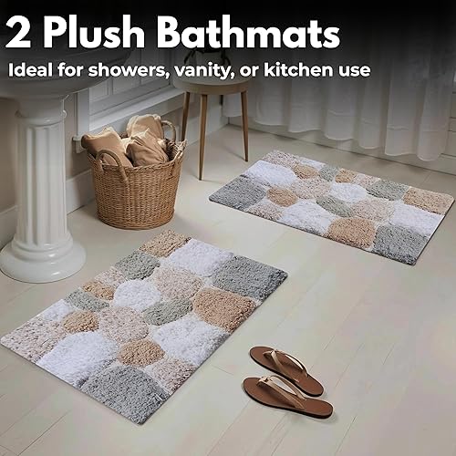Miniatura 3 de Ramanta Home Juego de 2 alfombras de baño de algodón 100% puro de 21 x 32  17 x 24 pulgadas  21 x 32  17 x 24 pulgadas  21.0 x 2.4 in., suaves y