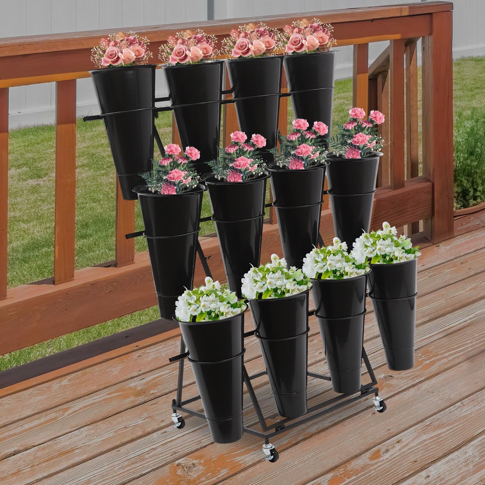 Erhöhungsgestell für Blumentöpfe 3-stöckiger Blumenständer | Blumenständer mit 12 Eimern, Tragkraft 30 kg, for Zuhause/Floristen/Gärten/Hochzeiten