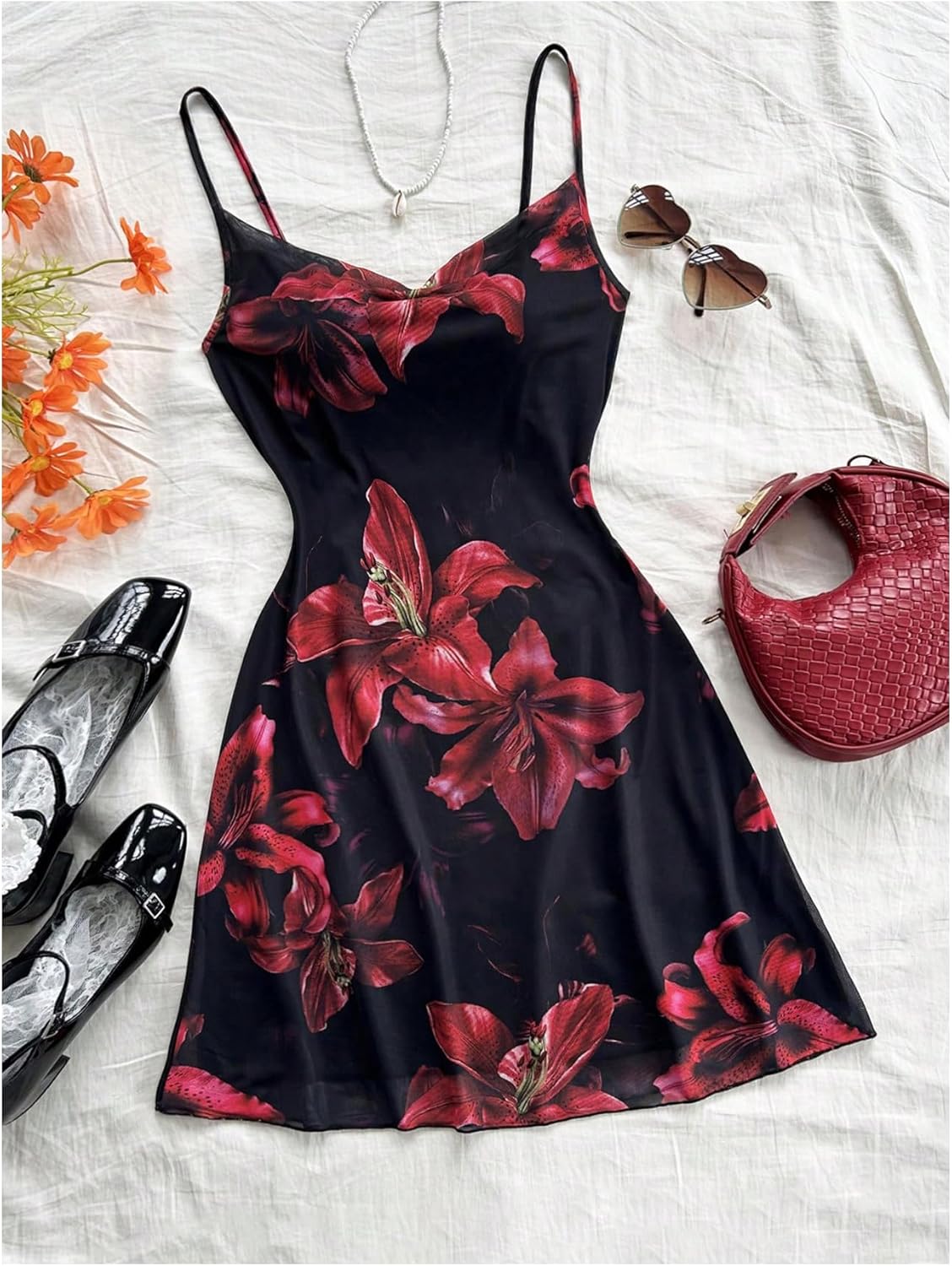 Floerns Women's Flower Print Draped Ruched Cami Dress Sleeveless Flared Mini Dress - Image 6