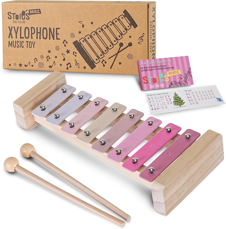 Xilófono Pink Sensation para niños y niños pequeños de 3 a 5 años, xilófono de madera con llave C afinado de 8 notas con mazos y libro de canciones musicales, juguete Montessori
