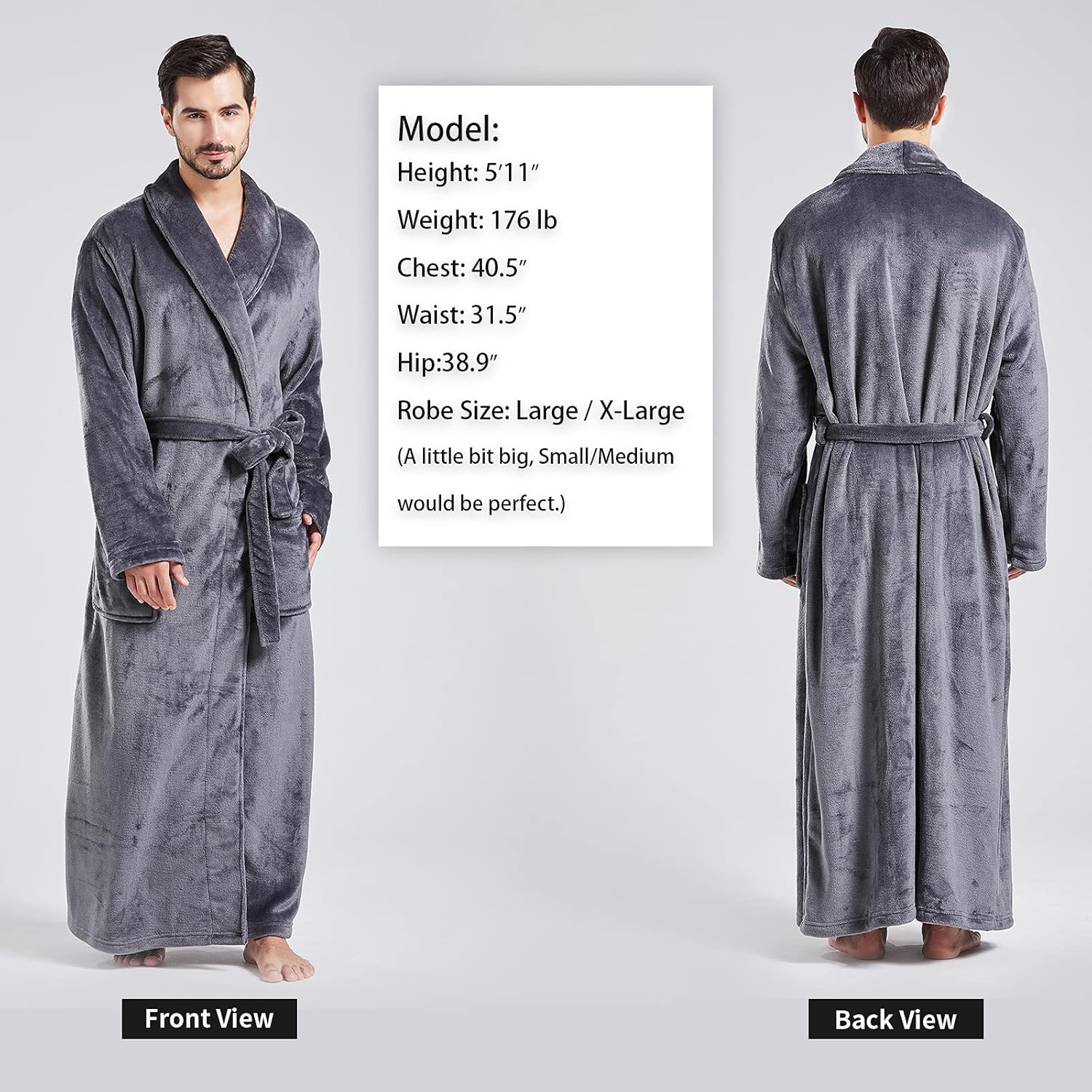 FashGudim Mens Robes Big and Tall Full Length Plush Fleece Long Robe for Men Bathrobe Shawl Collar Warm Winter House Robes - Image 2