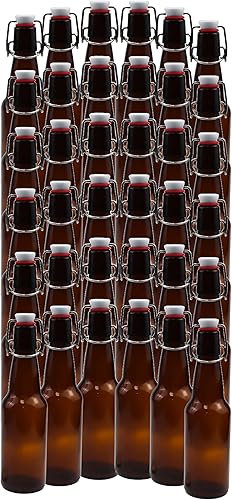 ICE N COLD Paquete de 36 crecedores ámbar de 16 a 20 onzas con sello de silicona hermético con tapa abatible para bebidas aceite vinagre kombucha