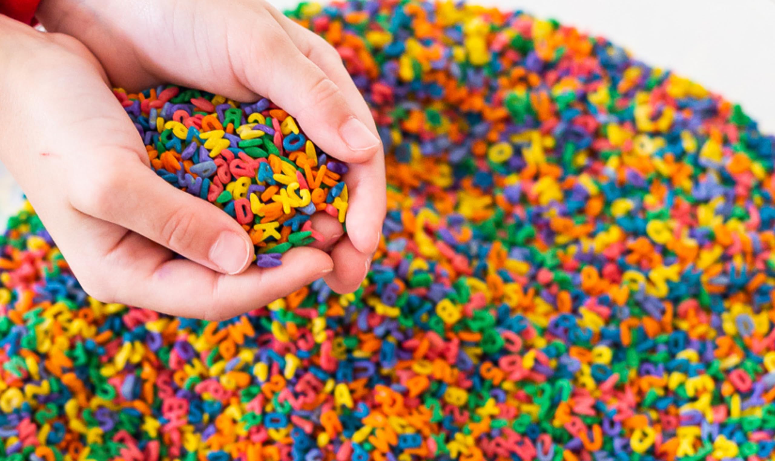 Mama of Joy Sensory Play Alphabet Pasta - Sensory Bin Items, Learn & Play with table accessories boost senses, Bin Filler packed in Container, Autism Learning Toys For Toddler (above 3), - Image 3