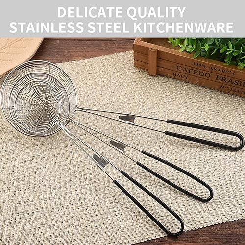 Miniatura 6 de Colador de araña de acero inoxidable sólido para cocinar y freír, utensilios de cocina, colador de alambre, cuchara coladora de pasta con mango