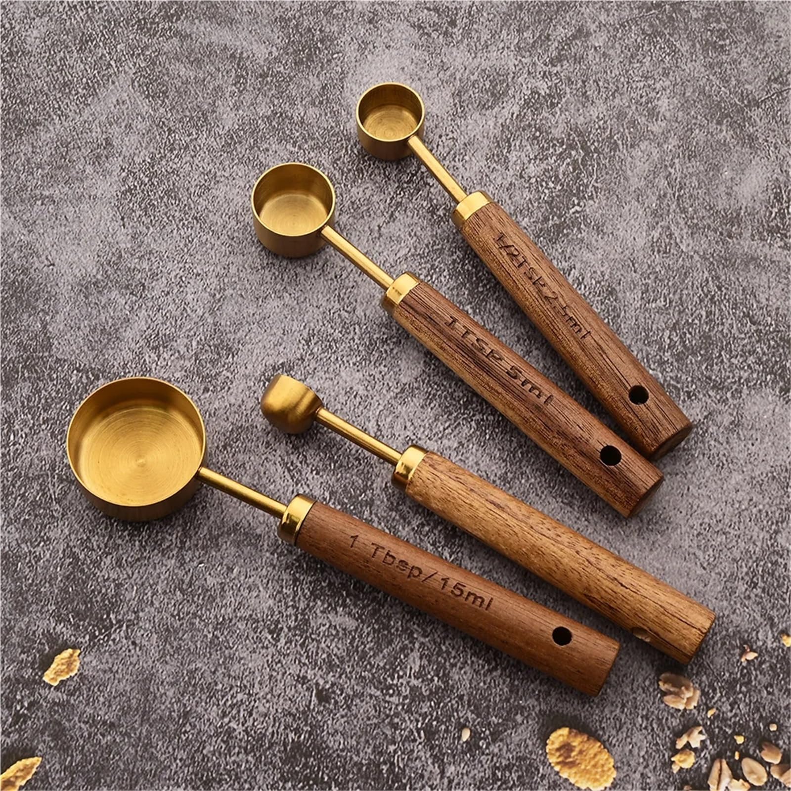 Messbecher aus Edelstahl mit Holzgriff, Löffel, Backwerkzeuge, Kaffeemesslöffel-Set, Bartending-Waage, Zubehör für Flüssigkeiten und Feststoffe
