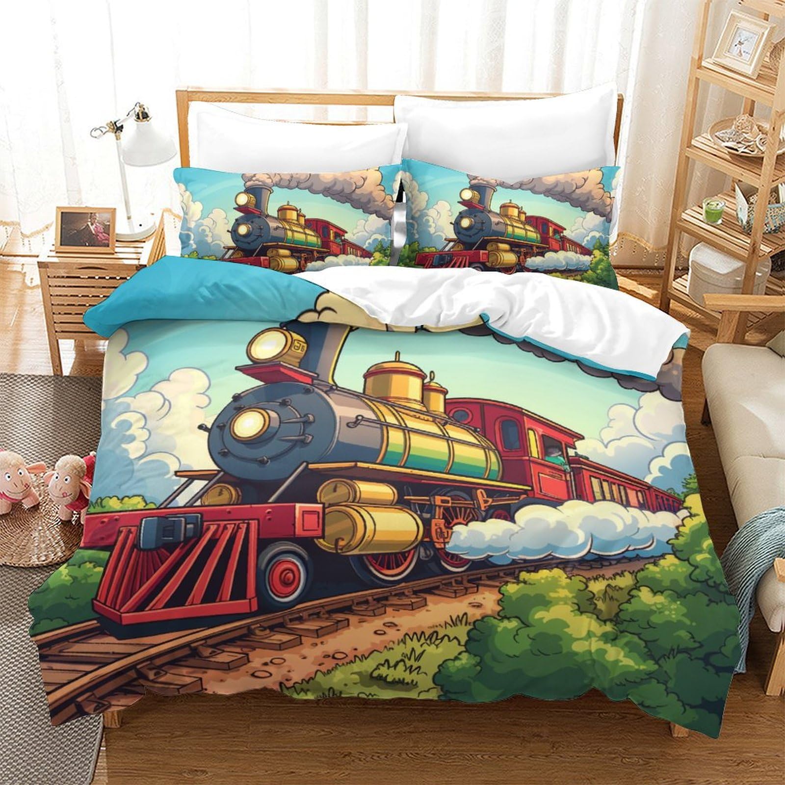 Train à vapeur parure de lit 3D king size en microfibre respirante