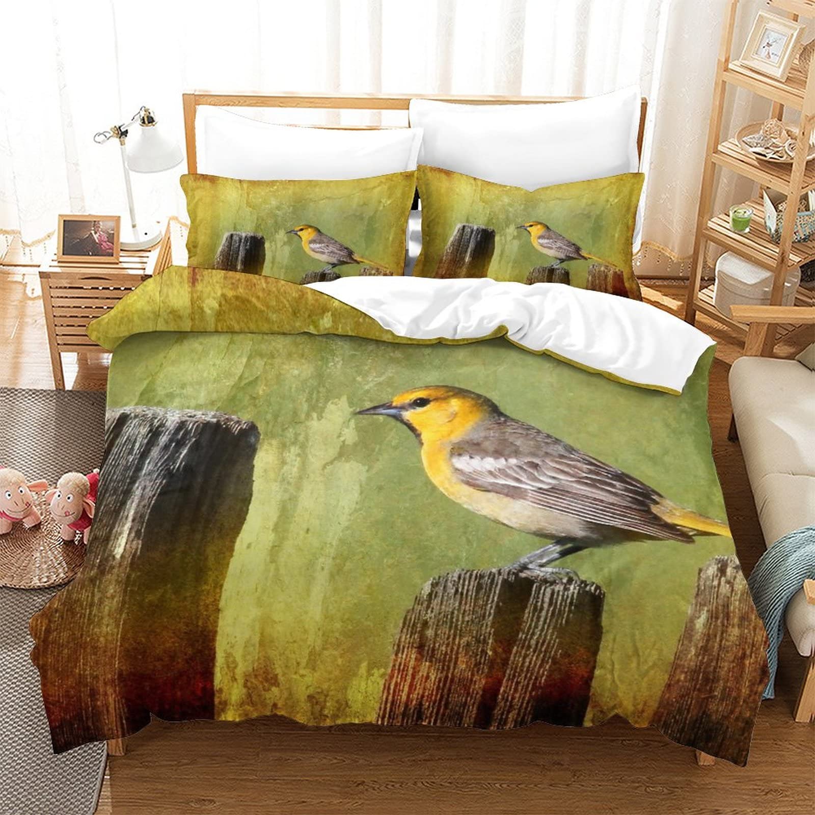 Housse de couette 3D imprimé oiseau parure de lit microfibre hypoallergénique 220x240