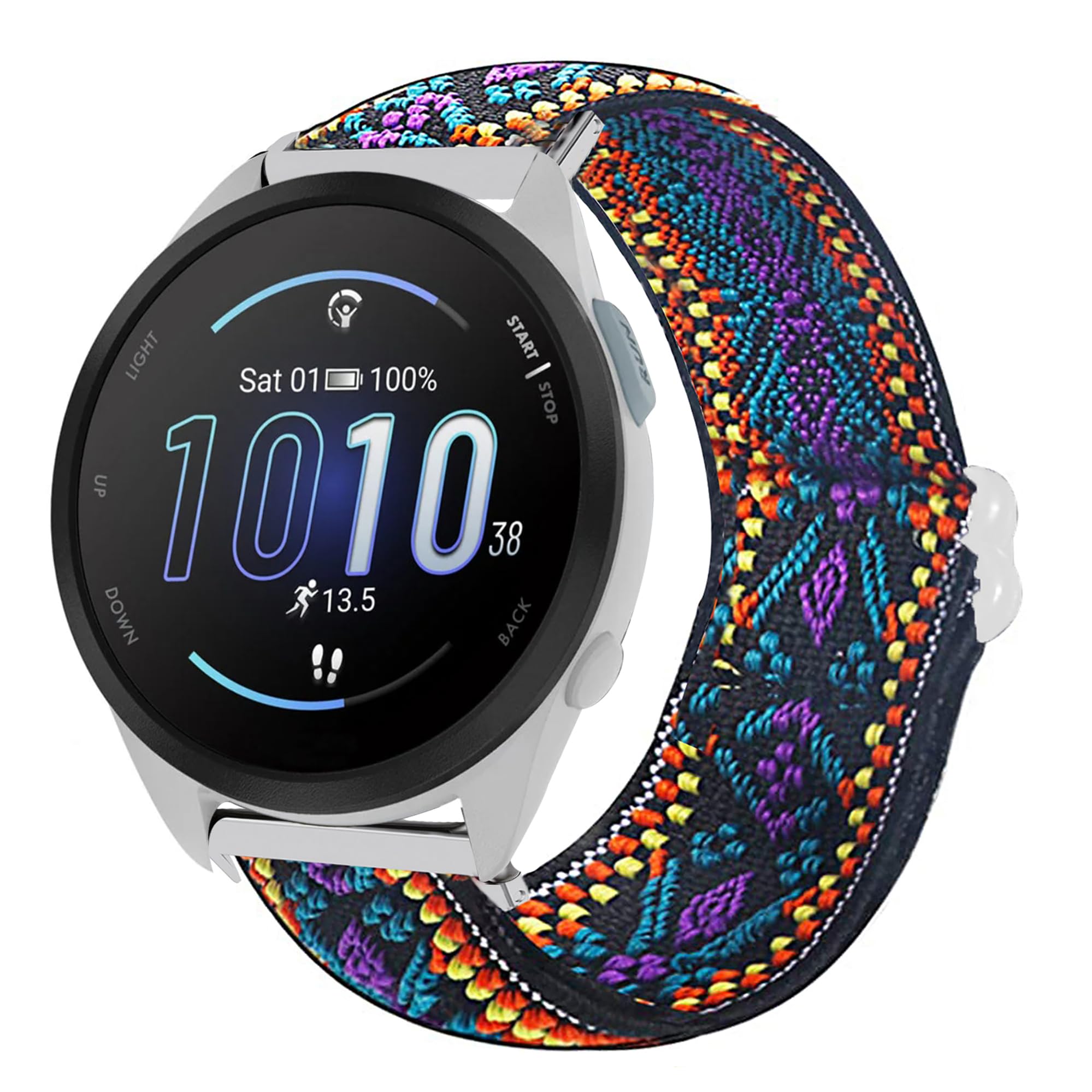 Blueshaweu for Garmin Forerunner 165 20mm Quick Release Stretch Elastics Nylon Adjustable Replacement Strap Accessories Compatible for Garmin vivoactive 5/Forerunner 165,245,55,645/venu (Purple Blue)