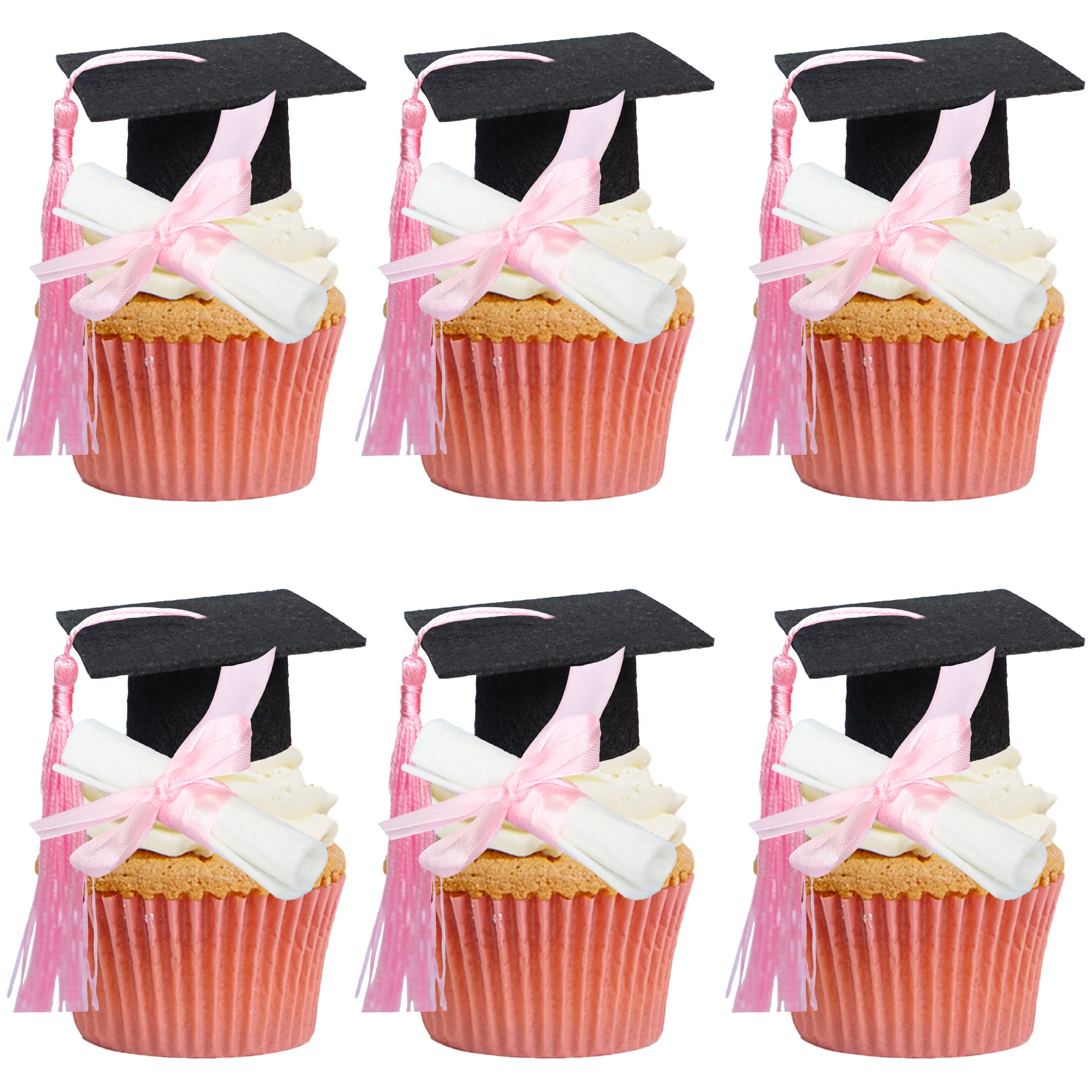Ephlyn 24 Pack 3D 2026 DIY Graduation Cap Cupcake Toppers and 24Pcs Diploma 2026 Congrats Grad Cupcake Picks with Tassels for School Boys Girls