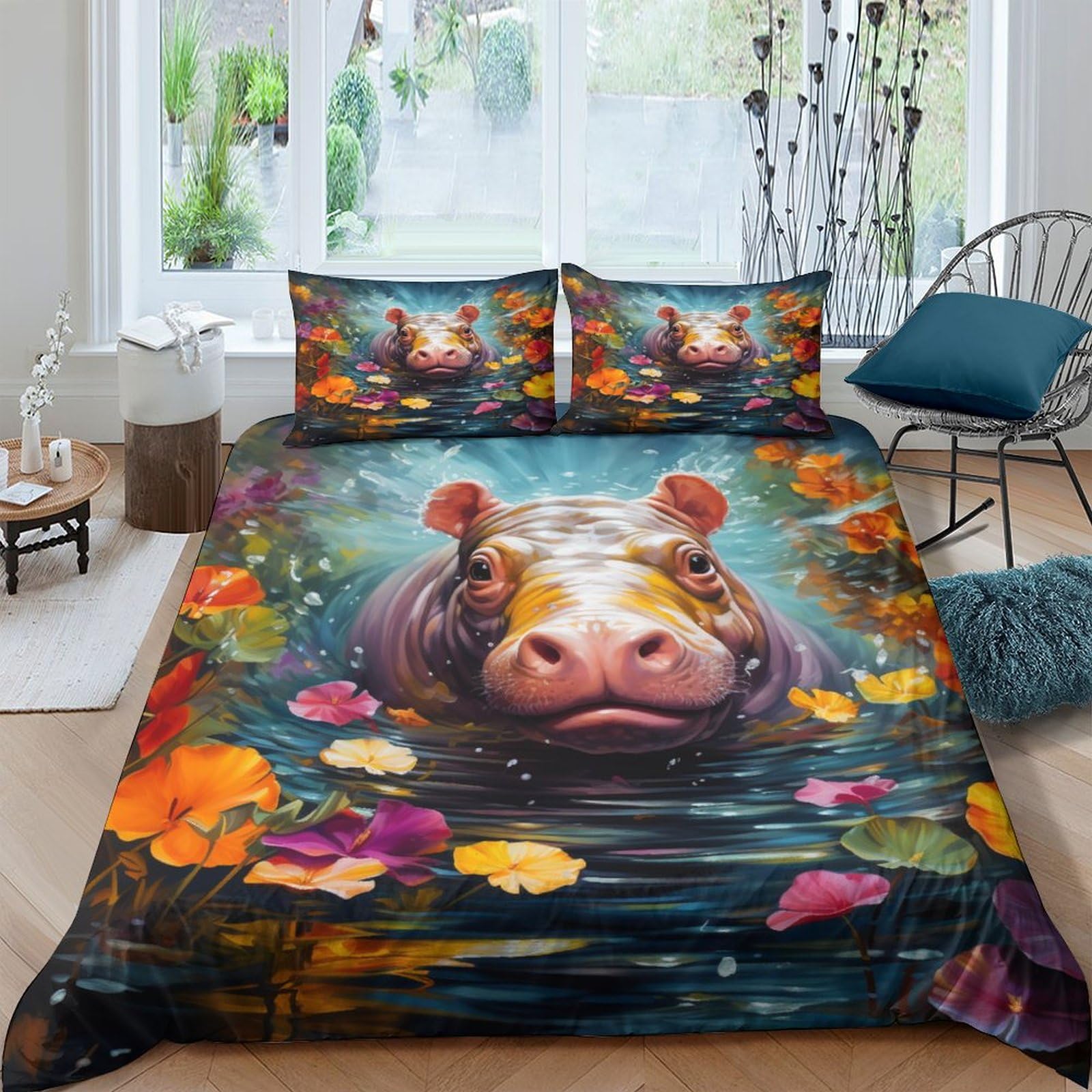 Housse de couette rhinocéros microfibre douce qui ne se décolore pas