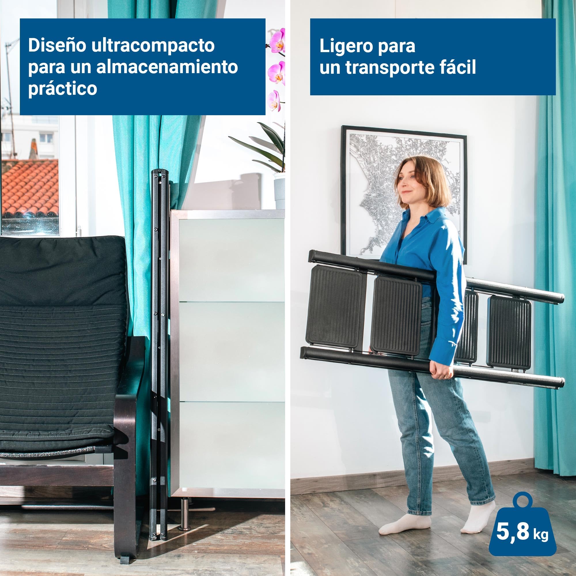 HOSTRÖM Escalera 4 peldaños FOLDPACT4, Taburete Plegable, Diseño ultracompacto, Peldaños Anchos 17,5 cm, Acero, Estante Temporal, Garantía 5 años.