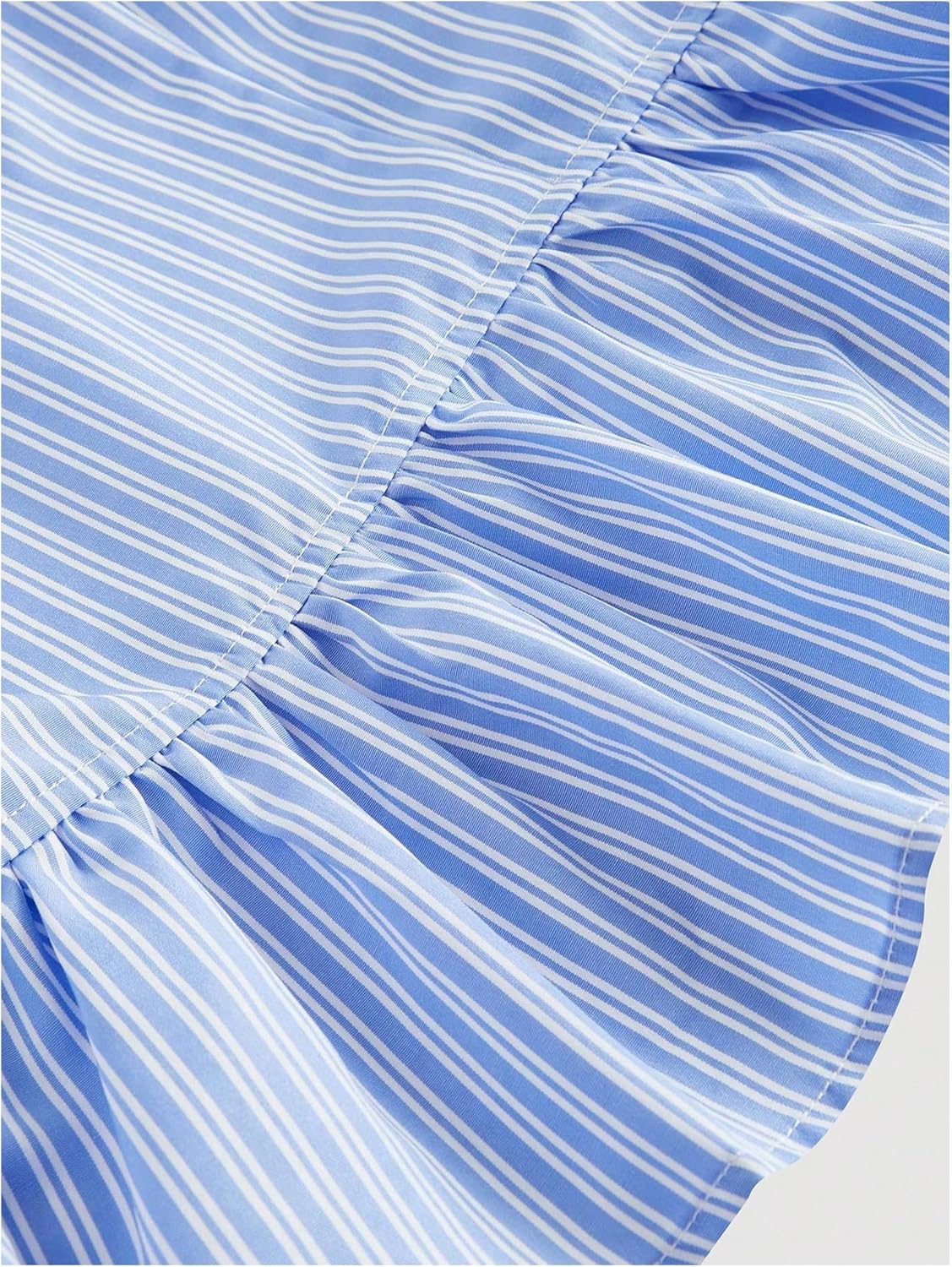 MakeMeChic Women's Striped V Neck Button Down Shirt Long Sleeve Ruffle Business Blouse Tops - Image 4