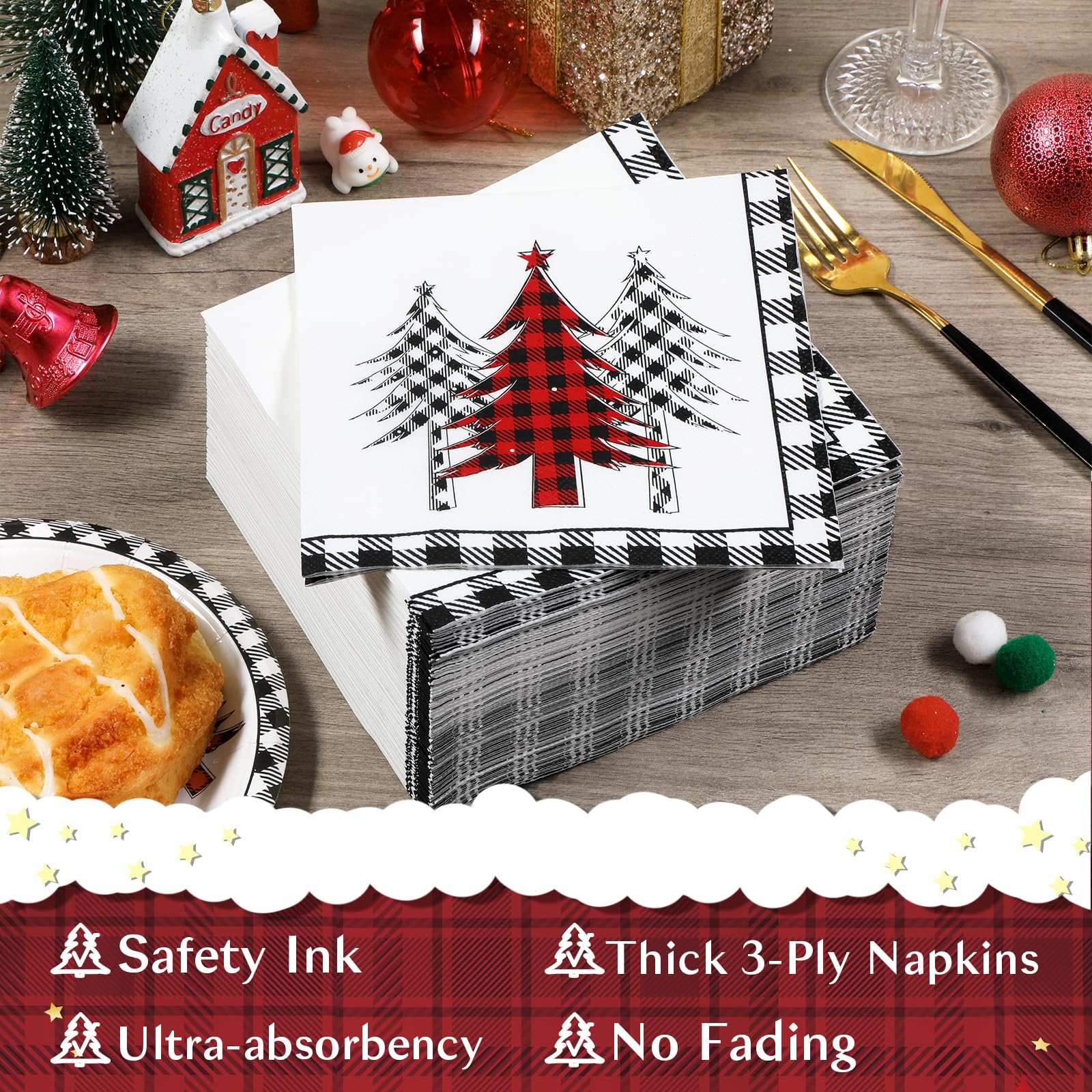 Homlouue Juego de 200 platos y servilletas de papel de Feliz Navidad, platos y servilletas desechables de árbol de Navidad, juego de vajilla desechable de Navidad, decoración de fiesta de Navidad,