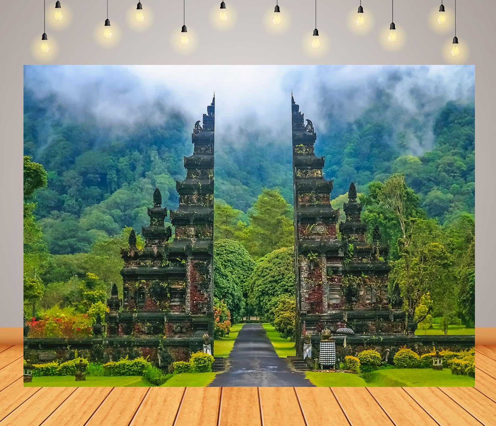 BELECO 10x8ft Fabric Bali Hindu Temple Backdrop Vintage Handara Gate Foggy Mountains Green Trees, Indonesia Background Bali Travel Portrait Shoot Kids Adults Photo Booth Studio Props