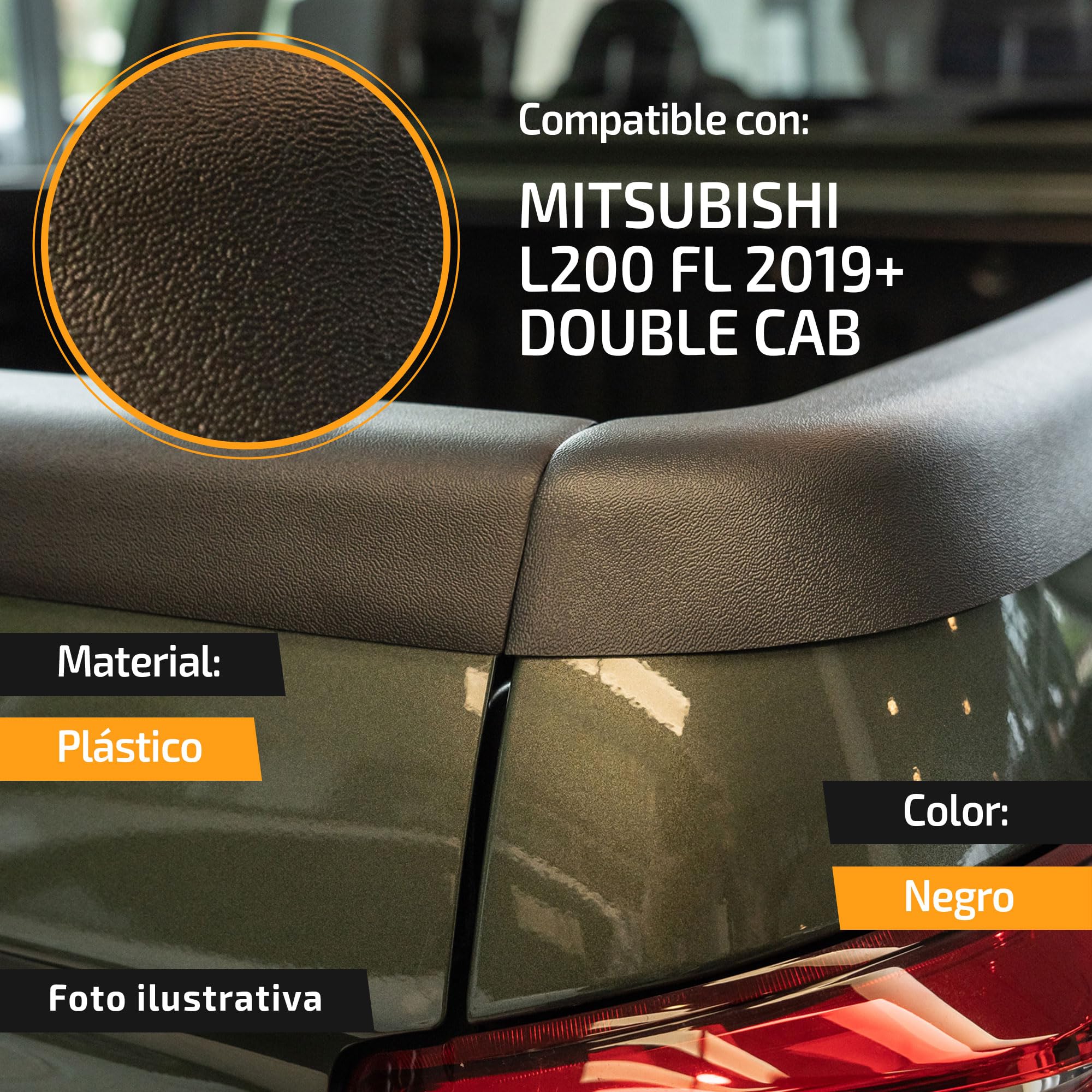 CHROMEMASTER Cubierta del Borde para la Superficie de Carga del Pick-up Compatible con Mitsubishi L200 Double Cab 4D FL 2019-2022 | Tira Protectora para el Borde de Carga; Protección contra Rayones