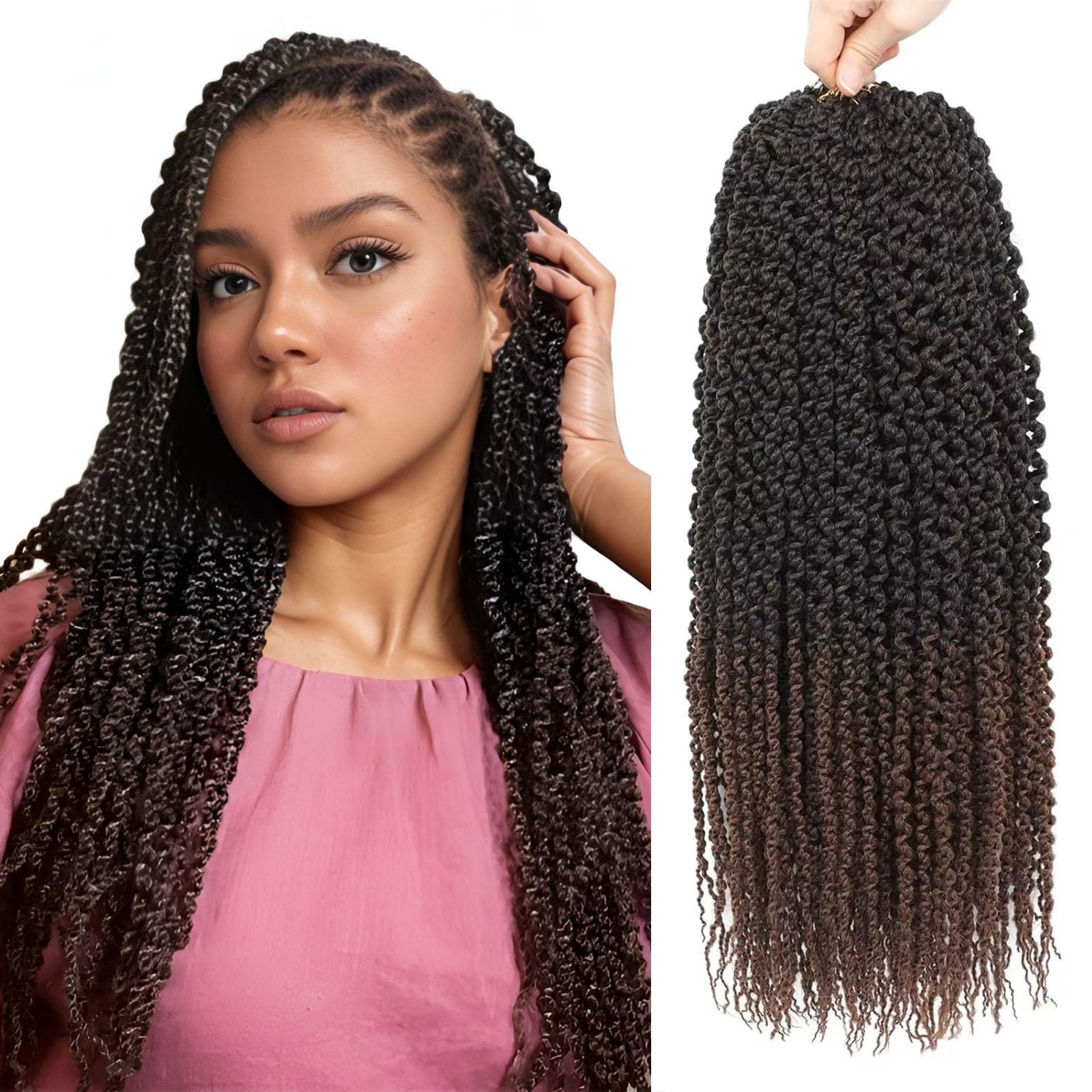Curly Senegalese Twist Crochet Hair 18 Inch Pre-twisted Crochet Braids Hair with Straight Ends, Synthetic Crochet Braiding for Black Women(1B/30,18