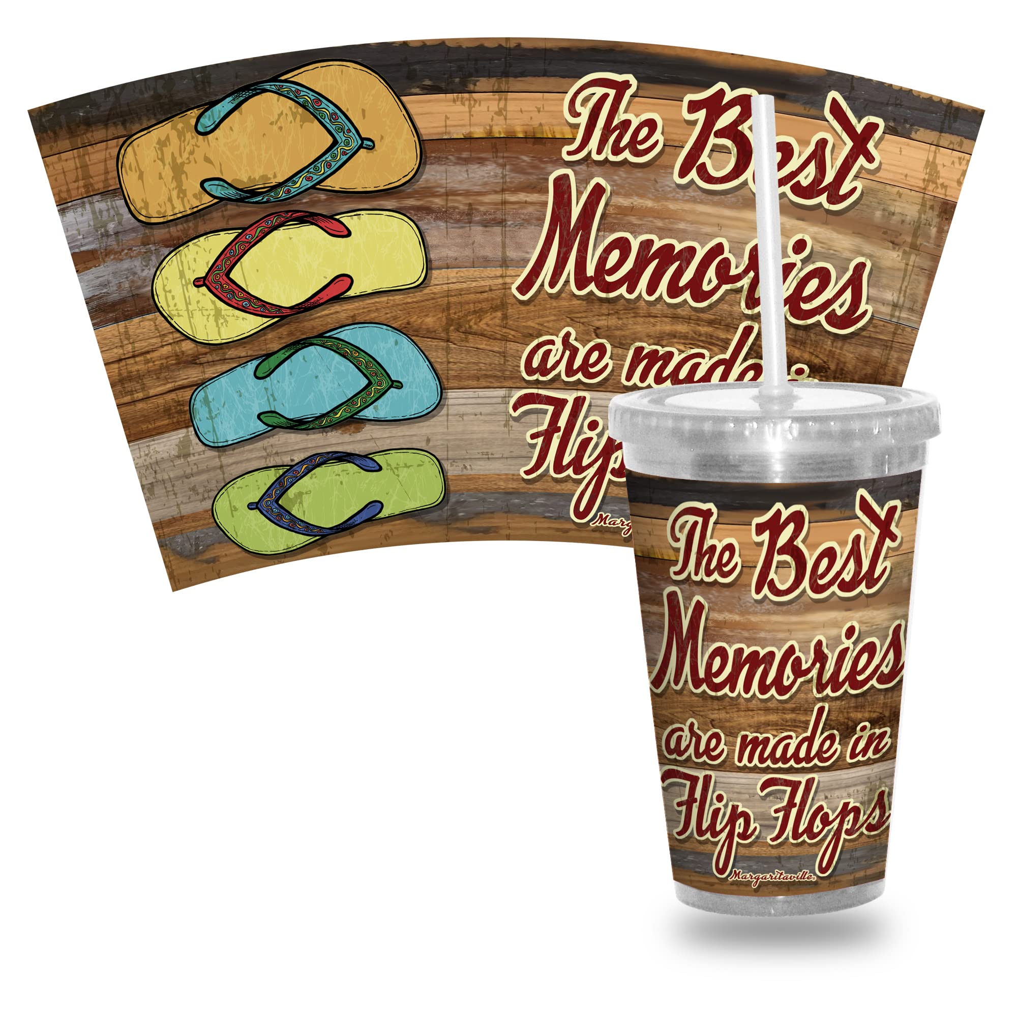 Rico IndustriesMargaritaville Flip Flops 16oz Clear Tumbler W/Straw - Team Colored Travel Tumbler for - Keeps Drinks Cold or Hot