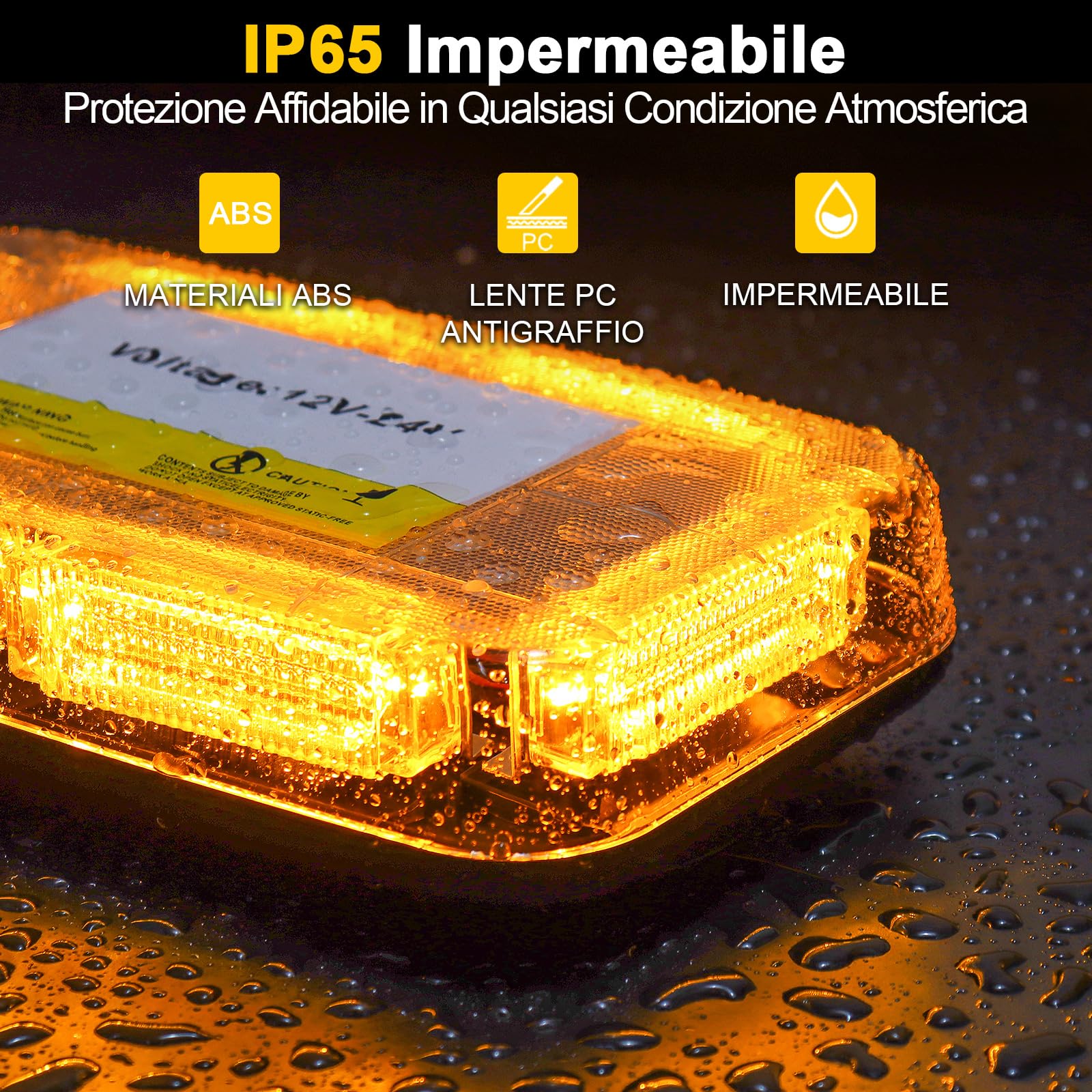 Lampeggiante Arancione a 90 LED con Magnete - Luce di Avvertimento 12V 24V, Cavo da 3 m, Impermeabile IP65, 16 Modalità per Camion, Attrezzature Edili, Agricoltura