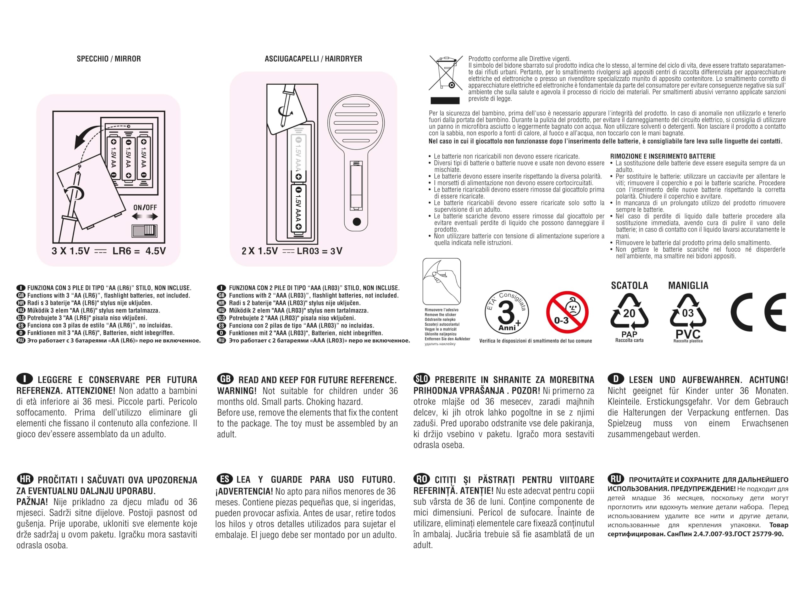 Teorema Giocattoli, Specchiera Magica Bambina con Sgabello, Postazione Trucco con Luci LED e Suoni Touch, Tavolo Trucco Interattivo, Asciugacapelli Funzionante a Batteria e Portagioie