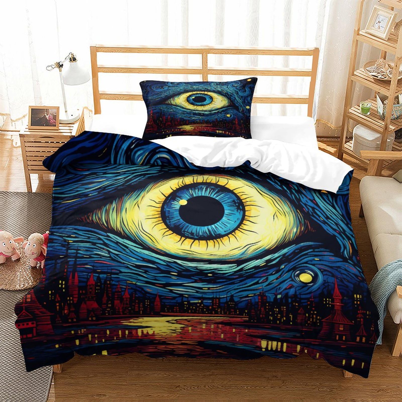 P1S9U7W5Y Artistic 3D Printed Eye Duvet Cover Set 3pcs Microfiber Abstract Bedding Set Single