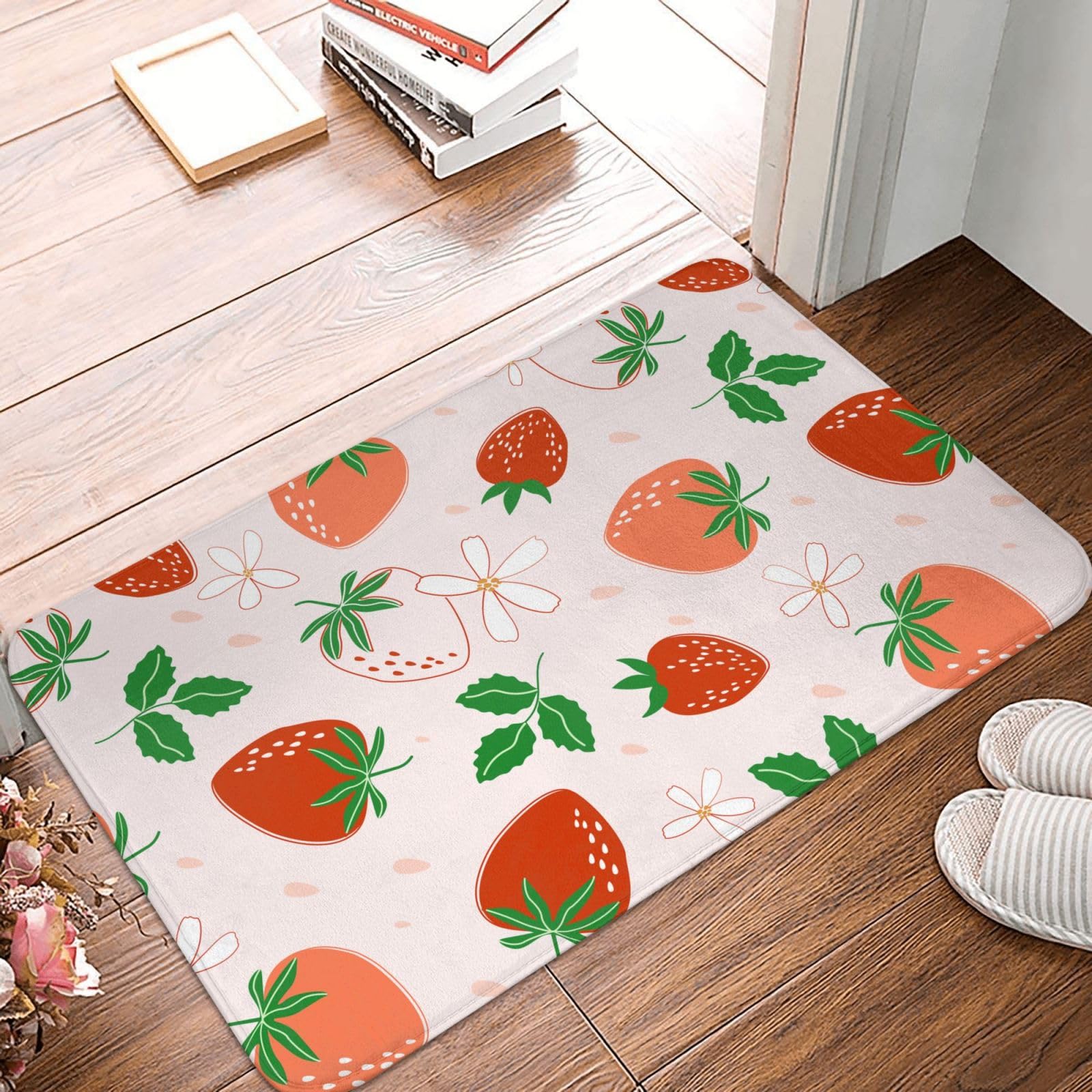 Amazon｜いちご柄 苺柄 イチゴ柄 玄関マット 屋外 室内 足拭き