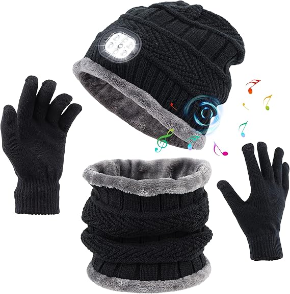 QKTYB Cappello Bluetooth con Luce LED, Guanti e Sciarpa