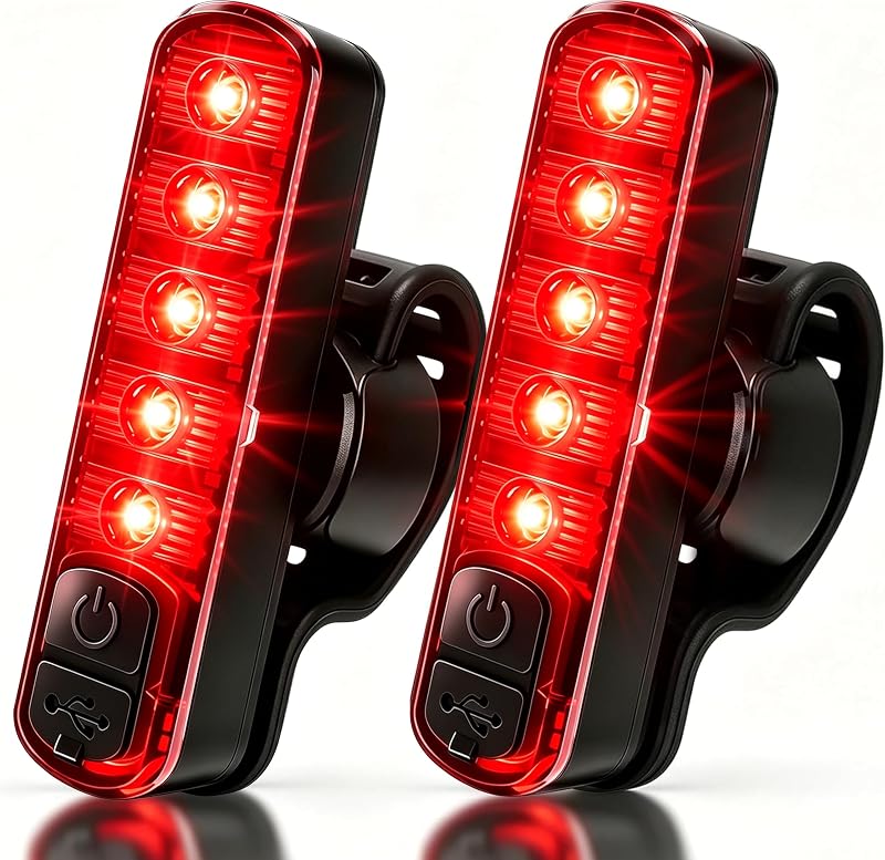 Rechargeable Bike Tail Light, IPX6 Waterproof Bicycle Rear Cycling Safety Flashlight, 5 Light Mode Road Mountain Night Ride Hiking, Cycling, Camping, Boating