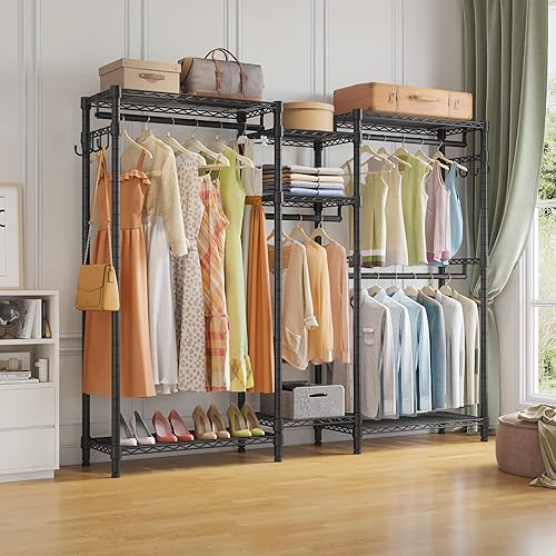 Miniatura 5 de Perchero resistente para colgar ropa, perchero grande con estantes, armario portátil, armario independiente, ajustable, de metal, para dormitorio,