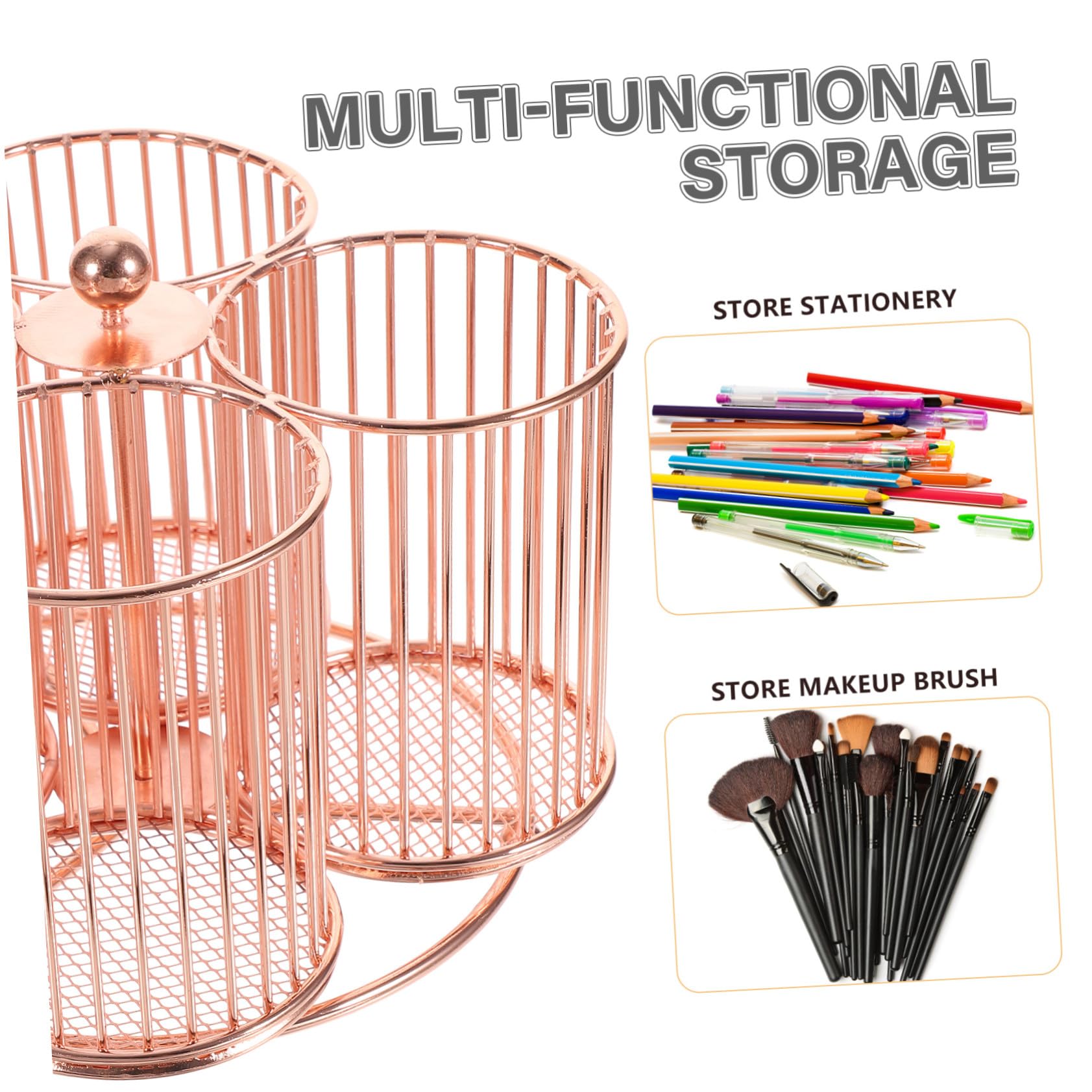Hemobllo Portapenne Rotante in Metallo Resistente Organizer Scrivania con Scomparti per Cancelleria Cosmetici e Gioielli Design per Ufficio e Casa