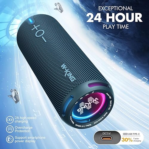 Miniatura 7 de W-KING Altavoces Bluetooth portátiles fuertes, IPX7 impermeables al aire libre inalámbricos, ecualizador personalizado de aplicación, bobina de voz
